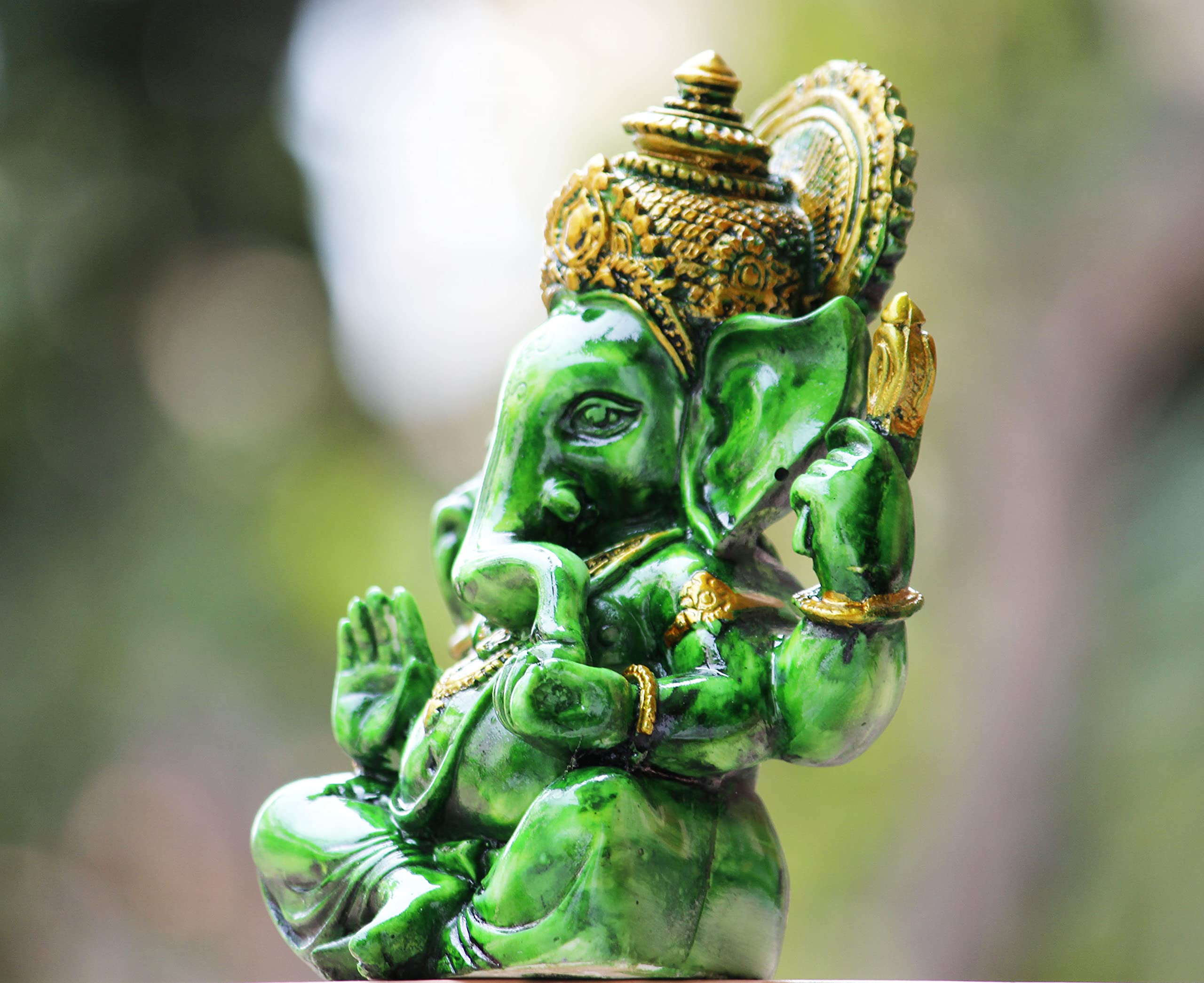 Miss Peach Polyresin Lord Ganesh ji Idol Showpiece Decorative Statue Murti for Home dcor,Gifts Items_ (Green)