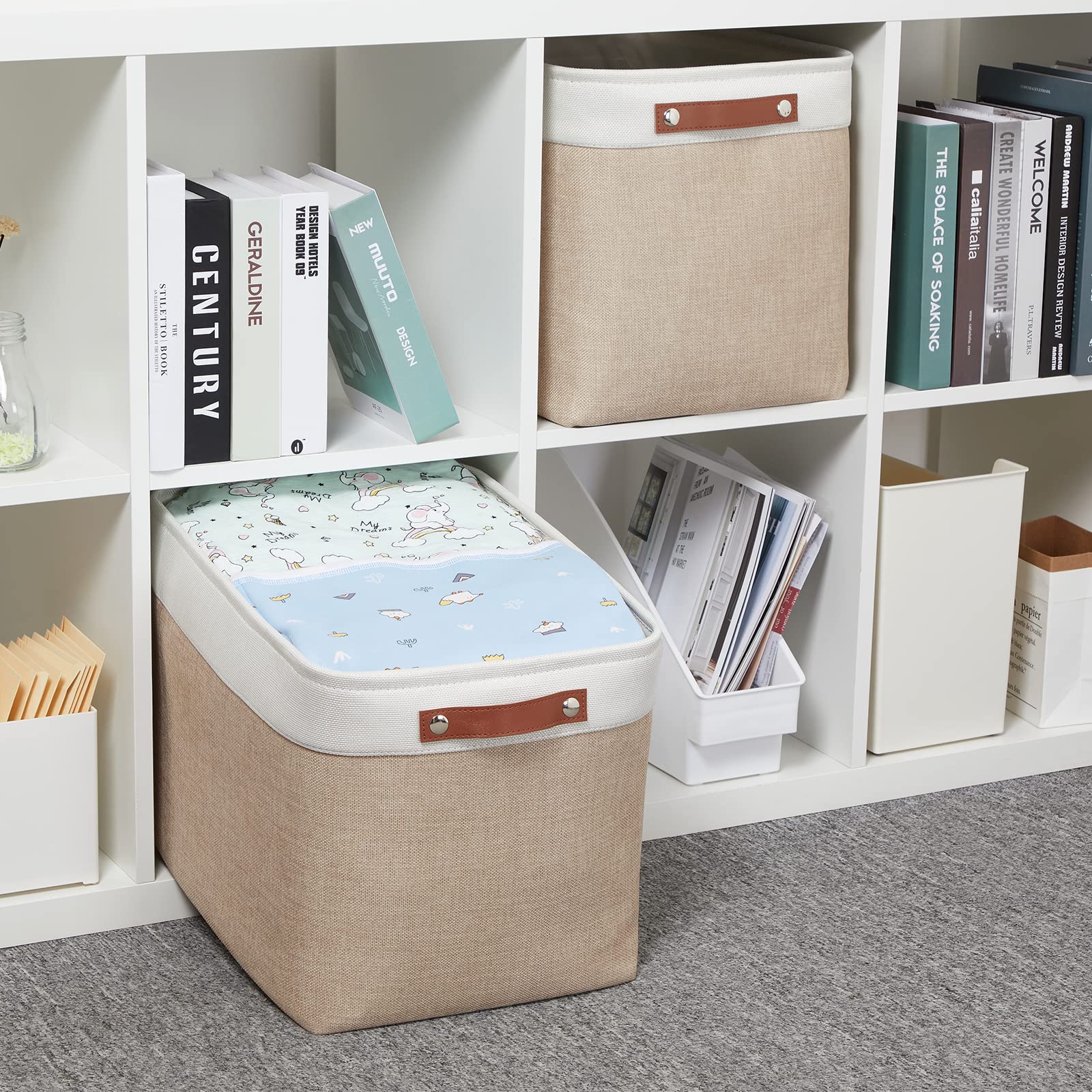 Hnzige Fabric Storage Baskets For Organizing [2 Pack] Large Canvas Rectangular Storage Bins For Shelves 16 '' X 11.8 '' X 11.8 '