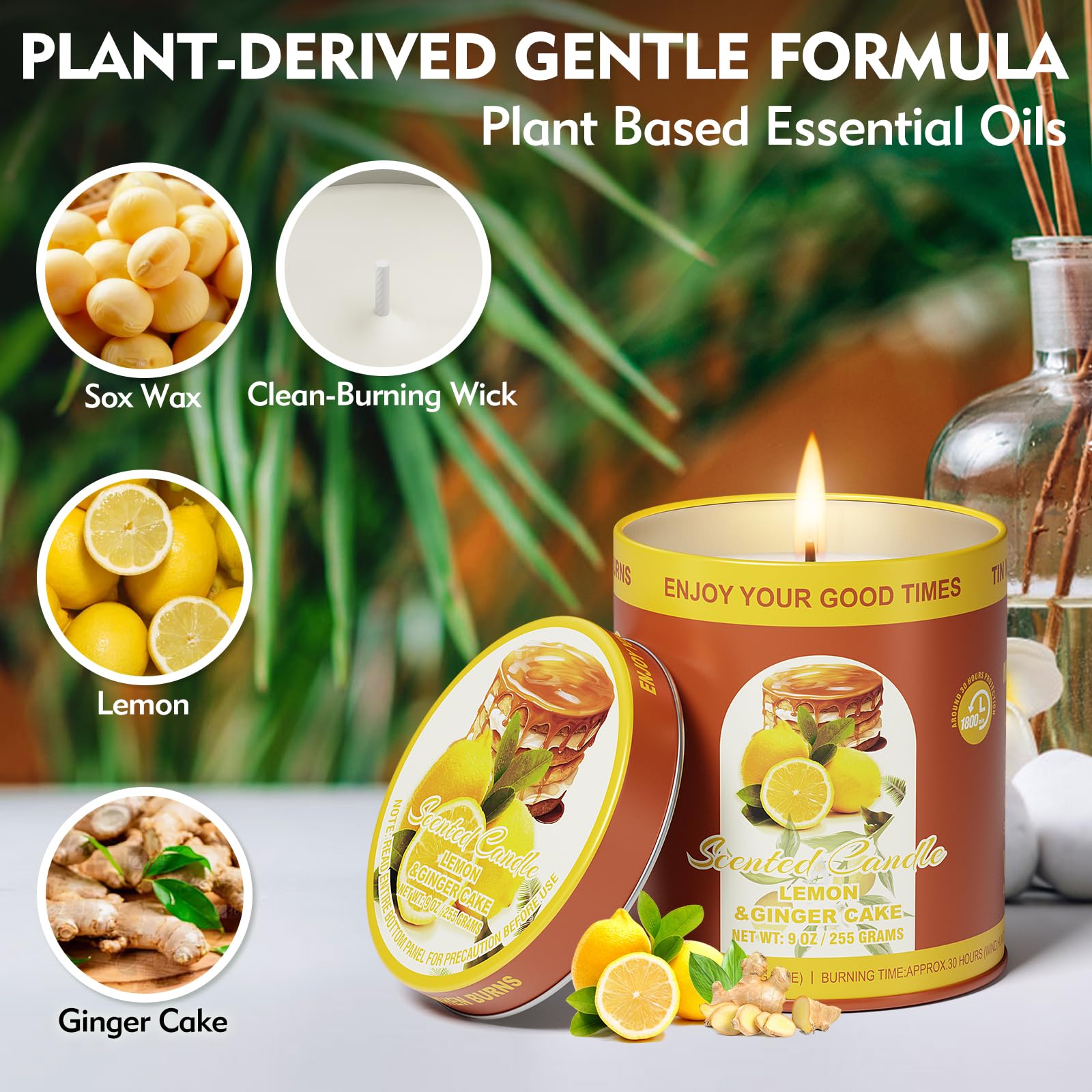 2 Pack Scented Candles (90 Total Burn Hours) - Soy Wax Candles 9 oz Each in Tin - Long Lasting Aromatherapy Candle Gift Set (Lem