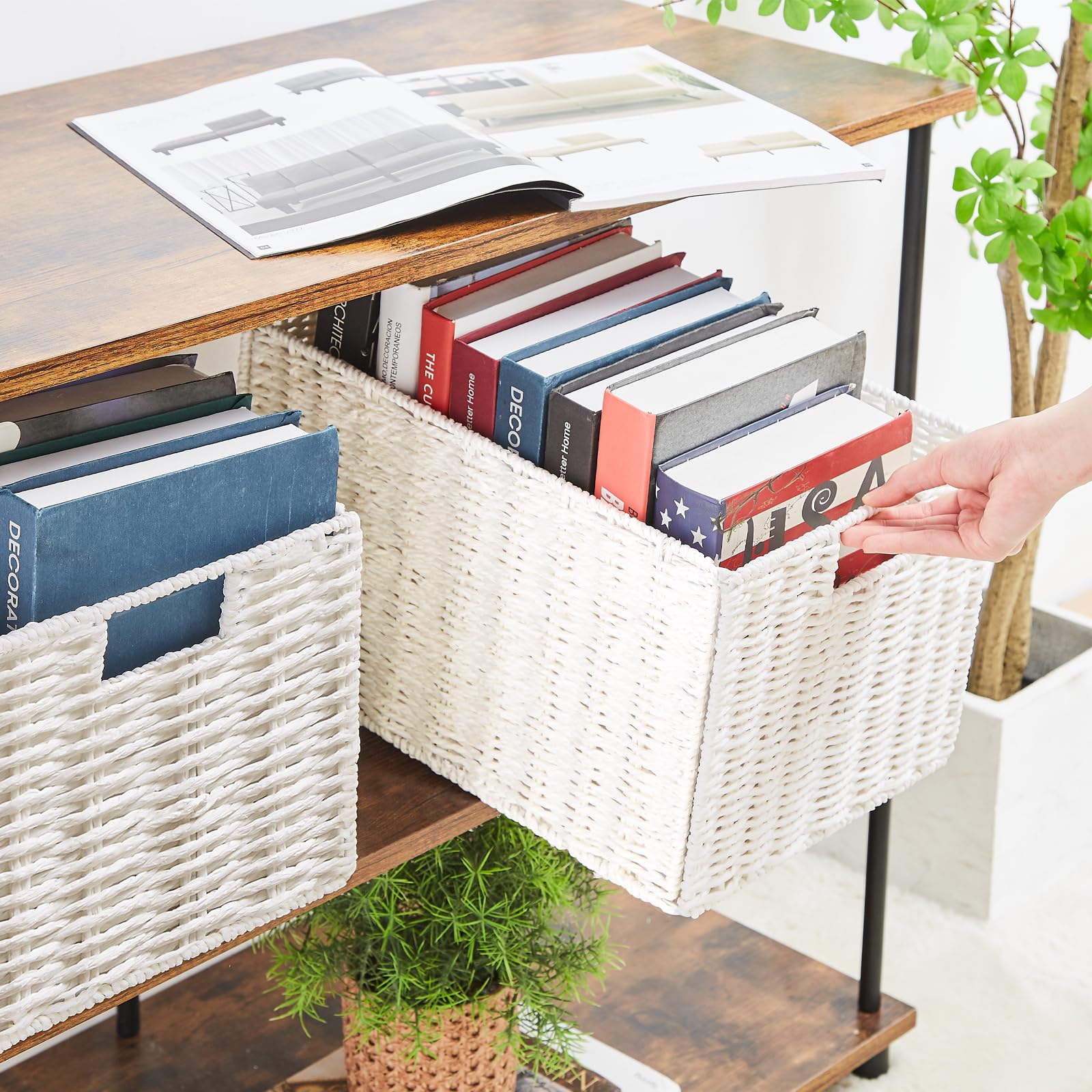 Vagusicc Jumbo Wicker Basket, Set Of 2 Woven Paper Rope Storage Baskets For Organizing, Foldable Rectangular Storage Baskets Bin