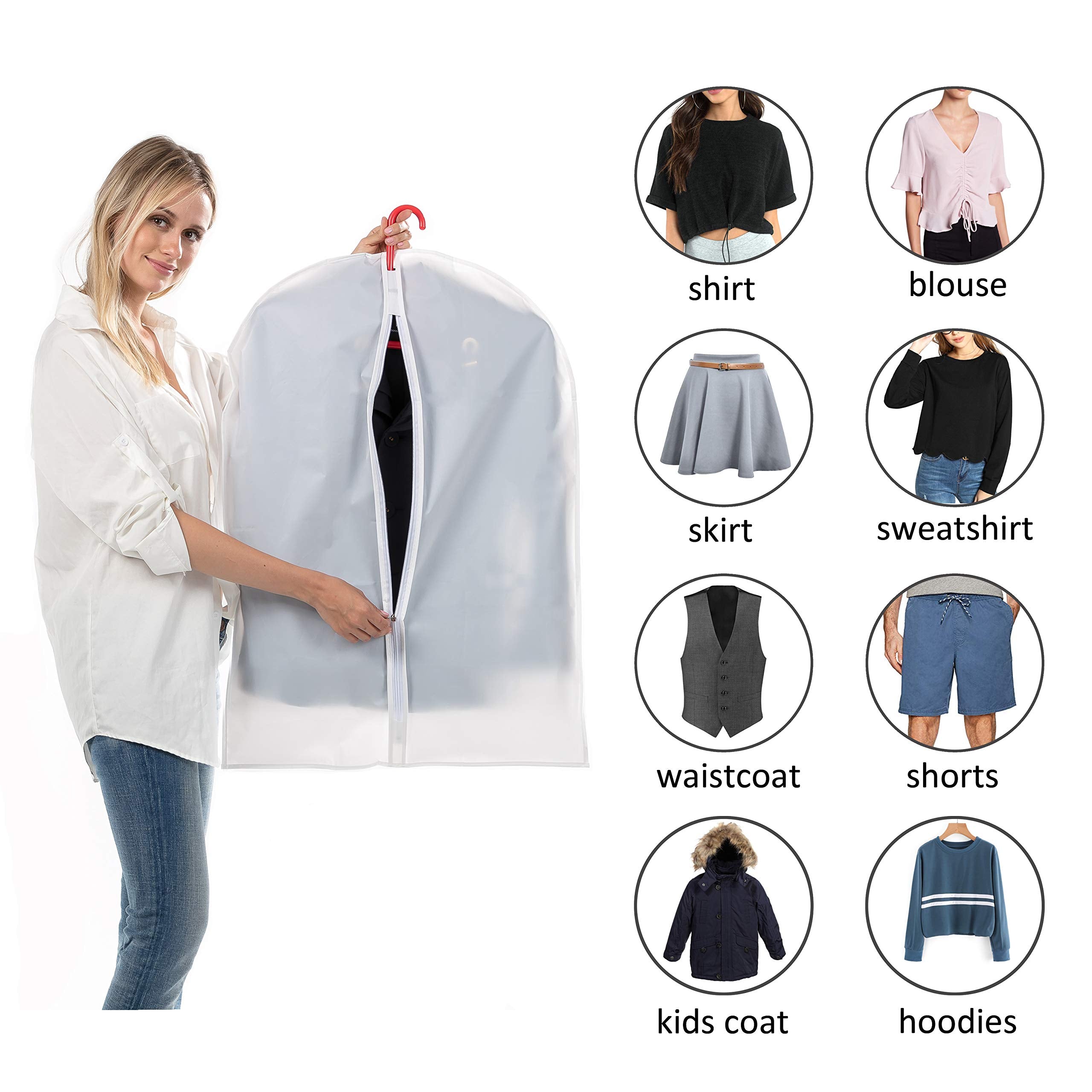 Plastic Garment Bags Clothing Storage Bags Hanging for Closet Storage Cloth Bags with Zipper for Suit Dress  Coat Travel Closet Clear Garment Bags Dust Garment Cover-24 ''X31 ''/6 Pack
