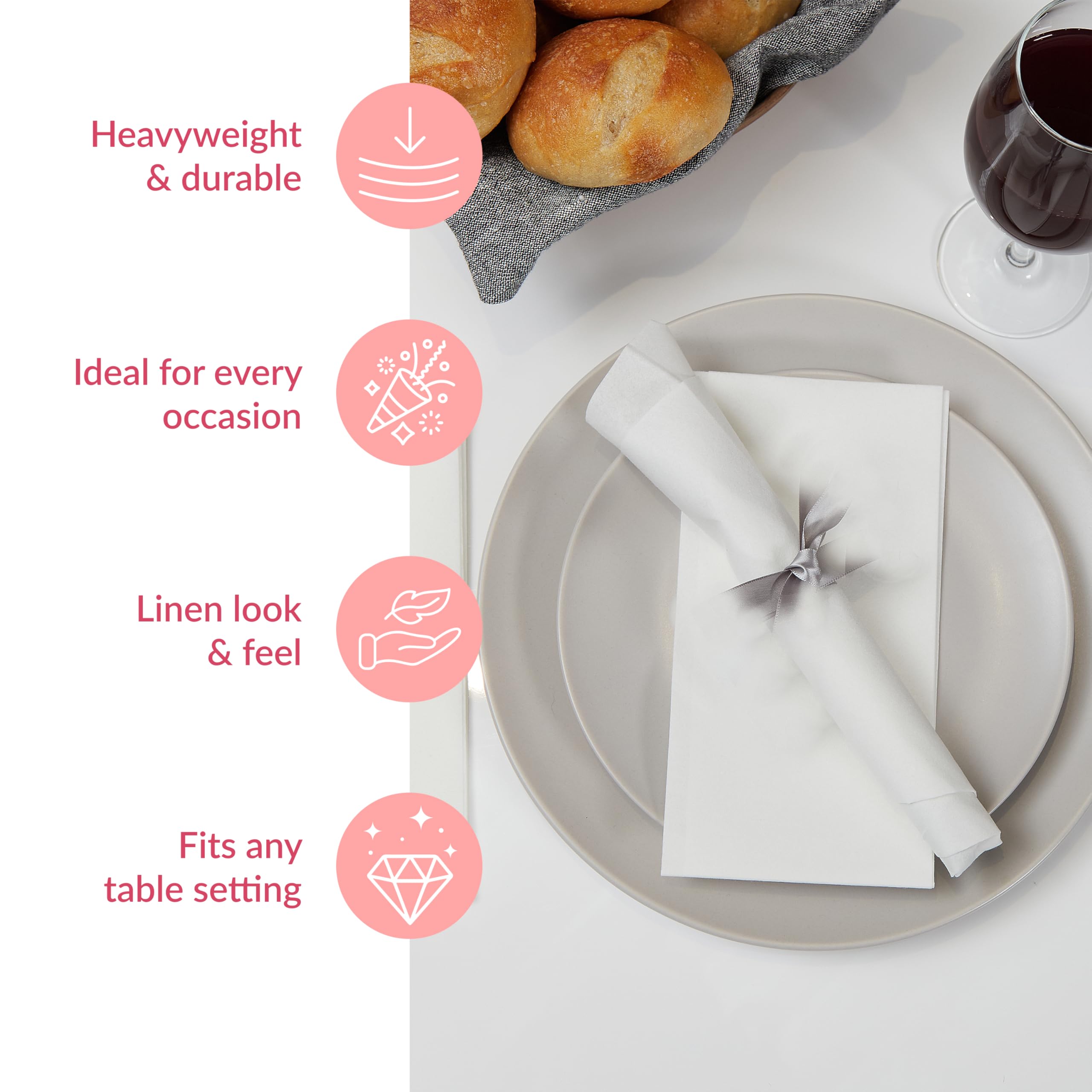 Prestee 200 Disposable Paper Hand Towels That Feel Like Linen Napkins - White, Disposable Guest Towels, Wedding Napkins, Paper N