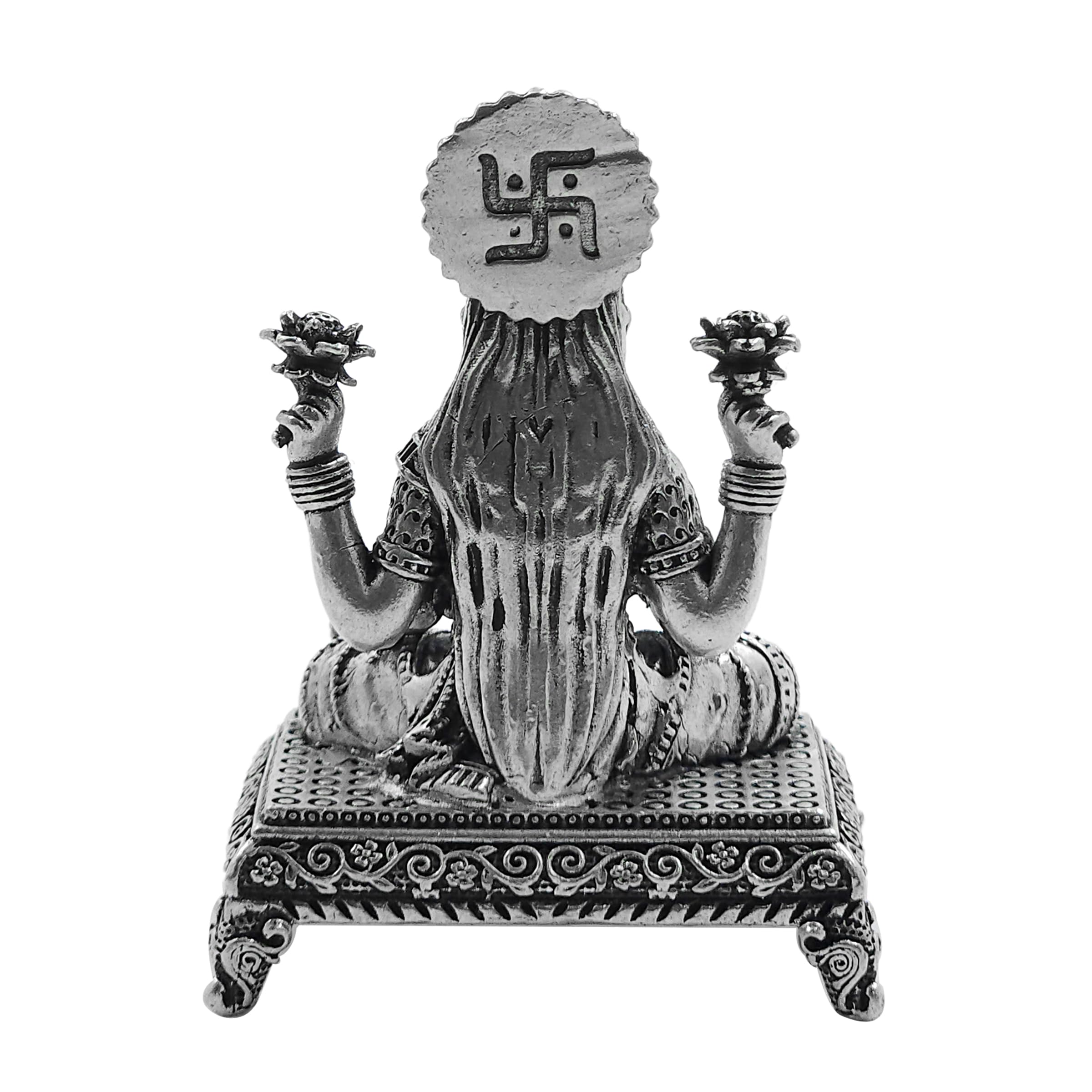 Maa Silver Pure Silver Goddess Lakshmi/Laxmiji Semi-Solid Idol/Murti With Paat & Antique Oxidized Finish Perfect For Pooja/Puja