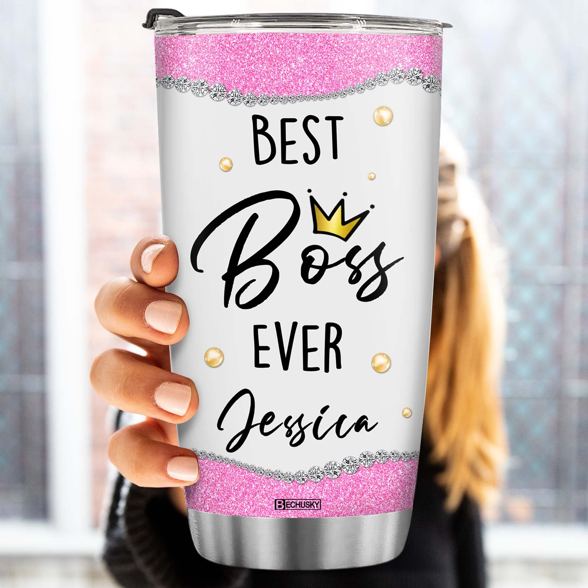 Bechusky Personalized Dear Bosses Lady Thank You For Being My Boss Travel Tumbler Boss Gift For Women Boss Lady Manager Director