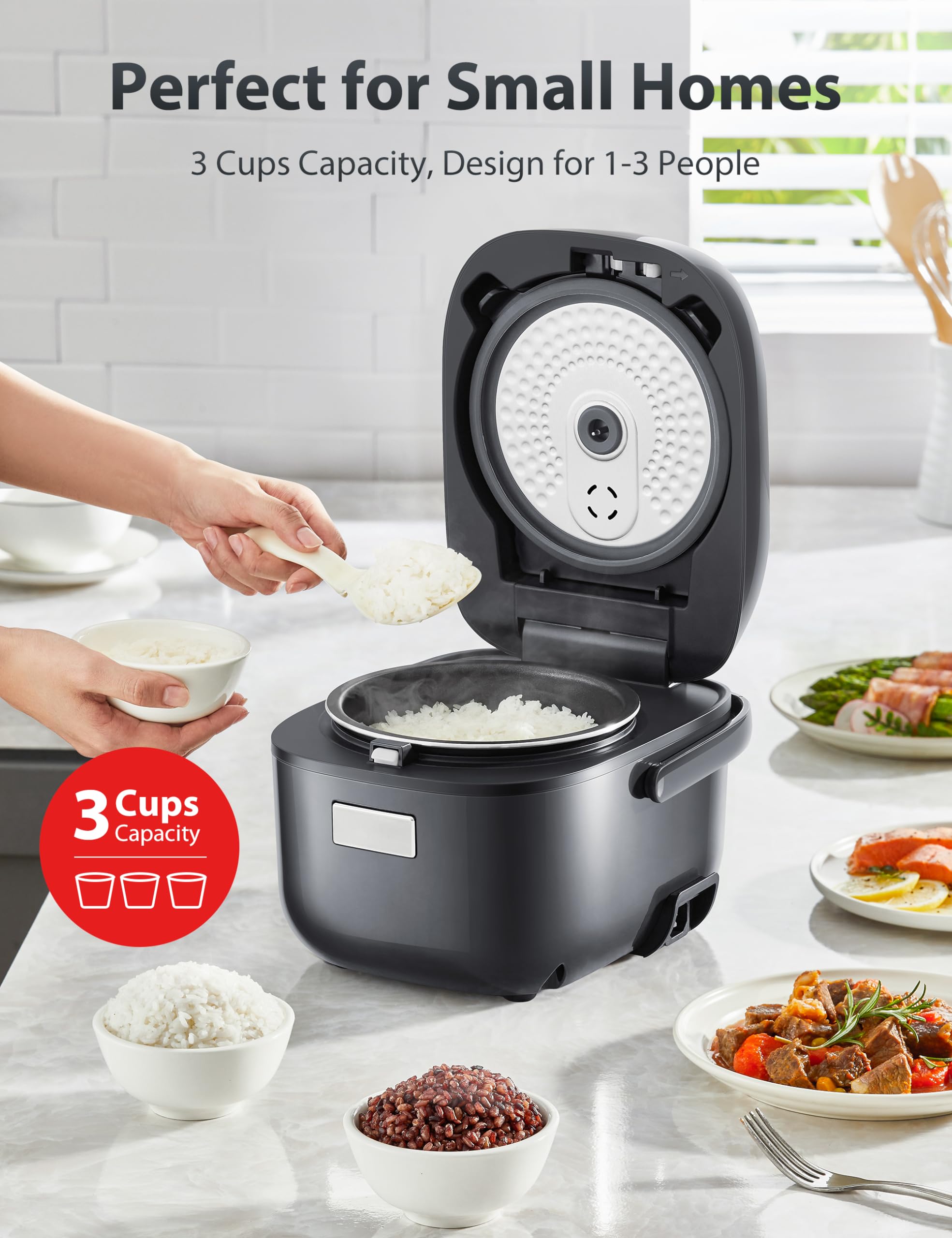 Toshiba Rice Cooker Small 3-Cup Uncooked- Lcd Display With 8 Cooking Functions: Rice, Oatmeal, Mixed Grains And More, Nonstick I