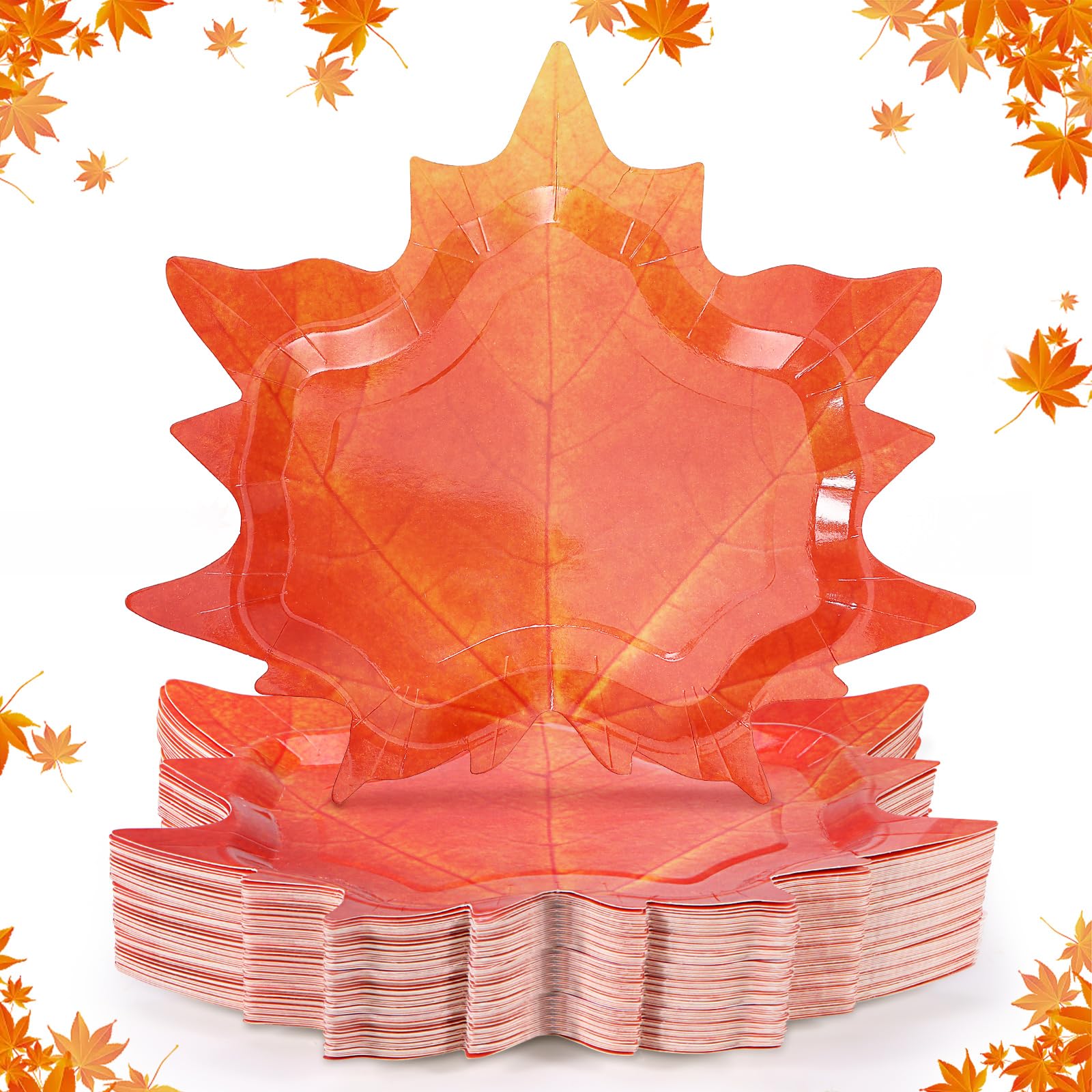 Piklodo 60 Pcs Fall Thanksgiving Paper Plates Maple Leaf Disposable Paper Plate 9 Inch Orange Autumn Dessert Dinner Plates for H
