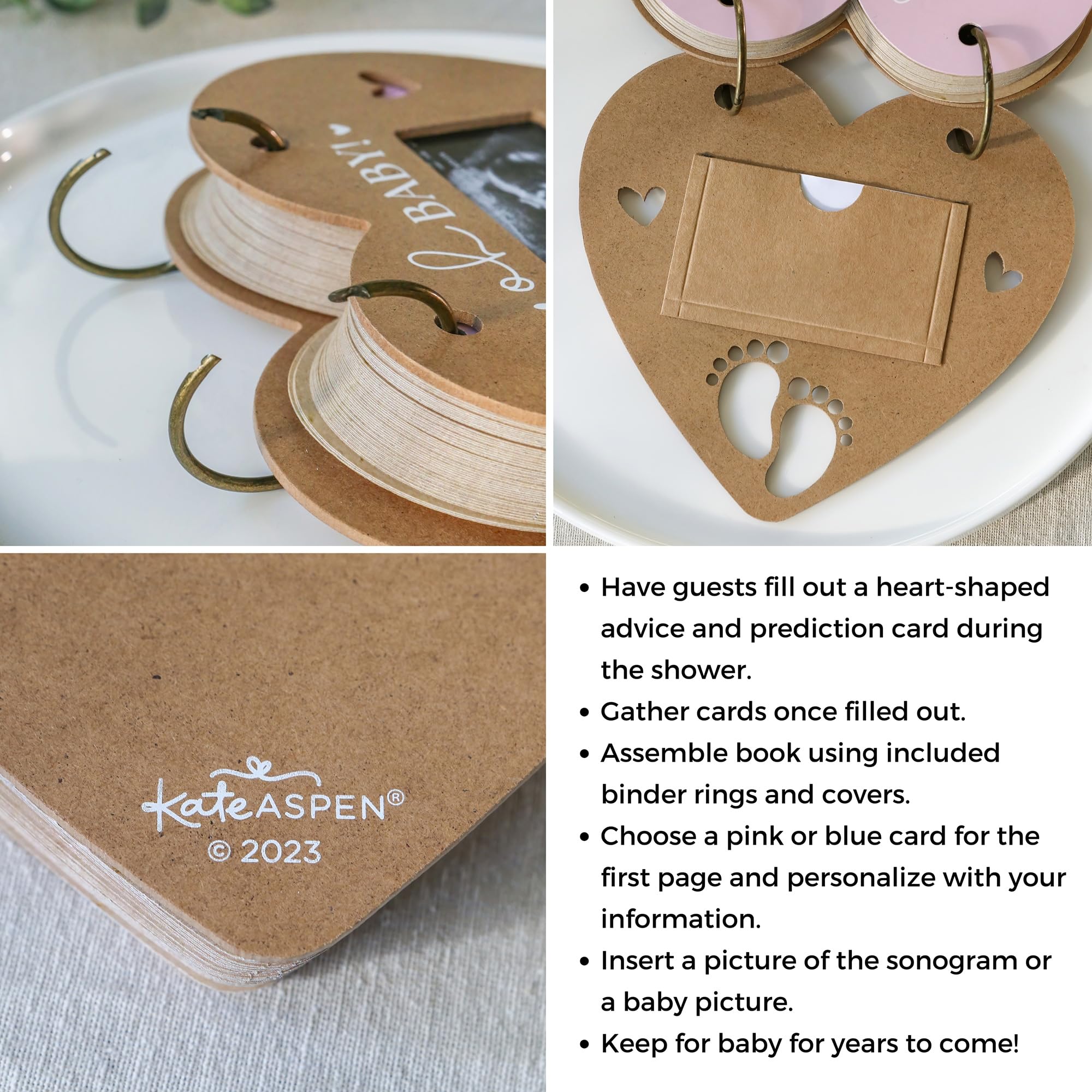Kate Aspen Advice Book Heart Shape Baby Shower Game/Activity, One Size, Kraft Teddy Bear Prediction Card Keepsake
