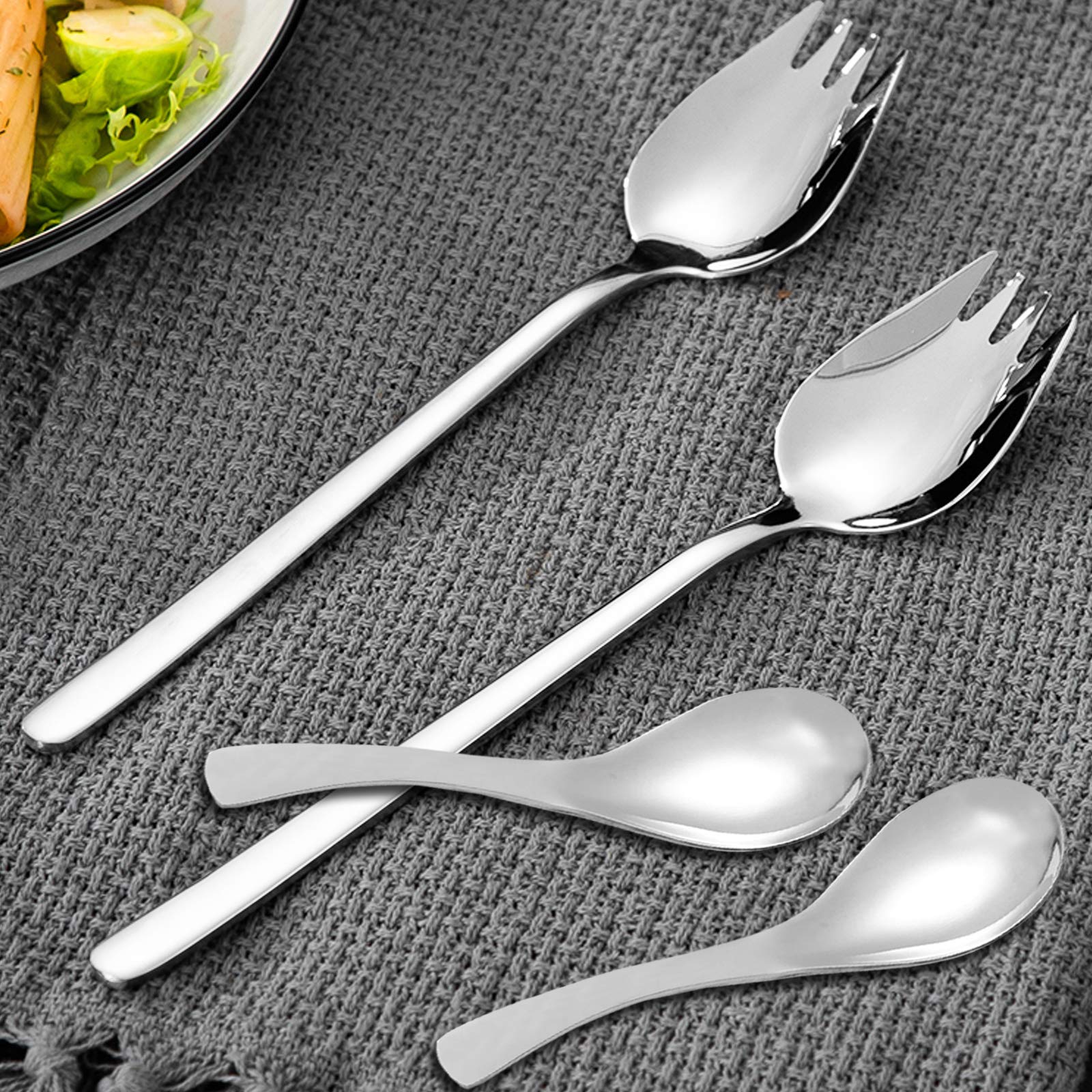 Set Of 8, Heavy-Duty Soup Spoons And Sporks, Sourceton Stainless Steel Soup Spoons Spork Spoon For Ice Cream Spoon Salad Forks
