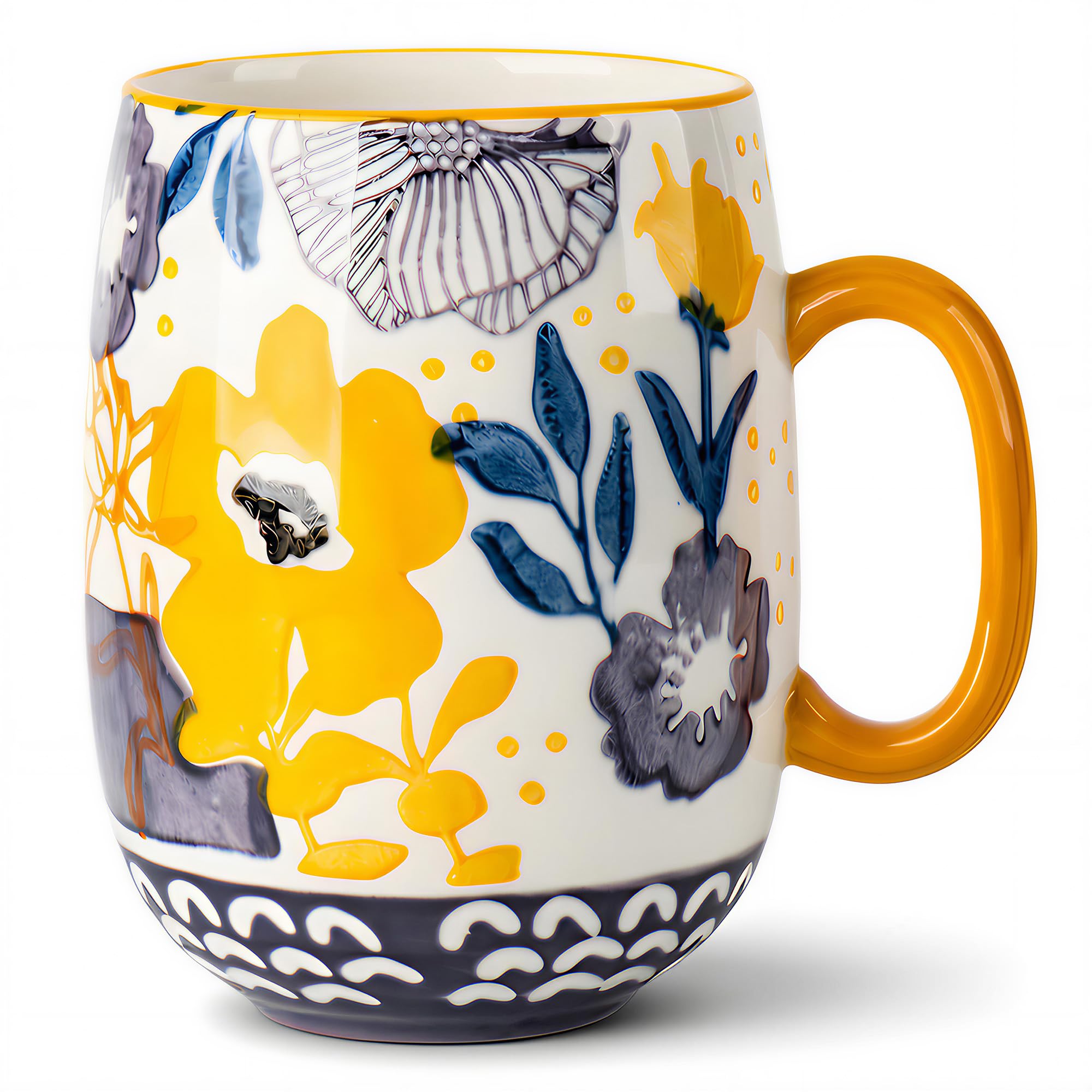 Moqidadii 24 oz Large HandPainted Floral Ceramic Coffee Mug