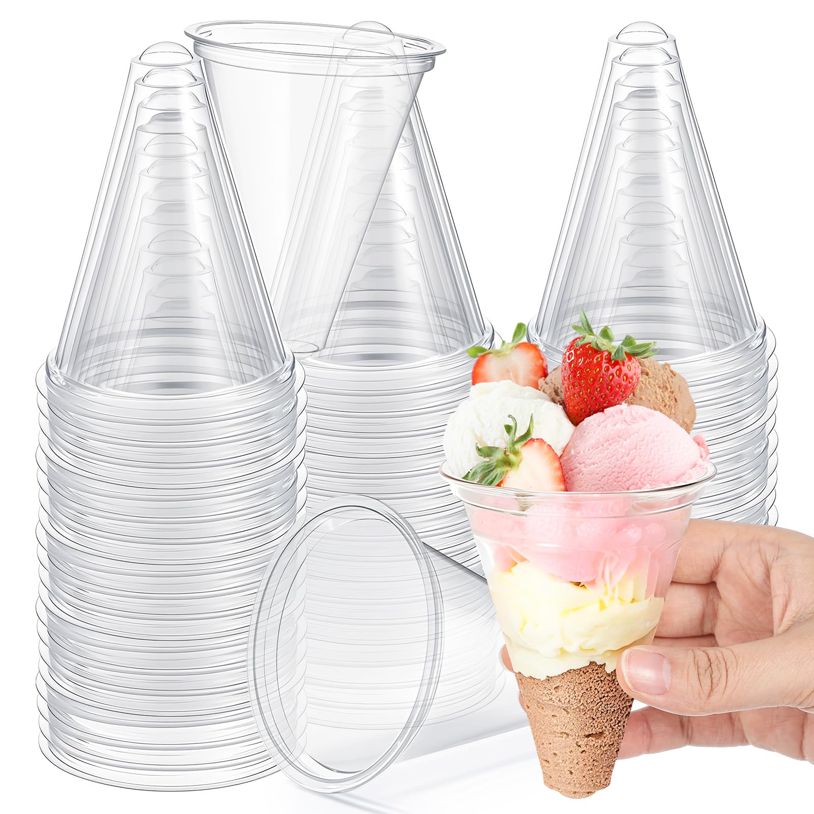 Roshtia 100 Clear PP Plastic Cone Cups, 4 oz Disposable Ice Shaved Cups