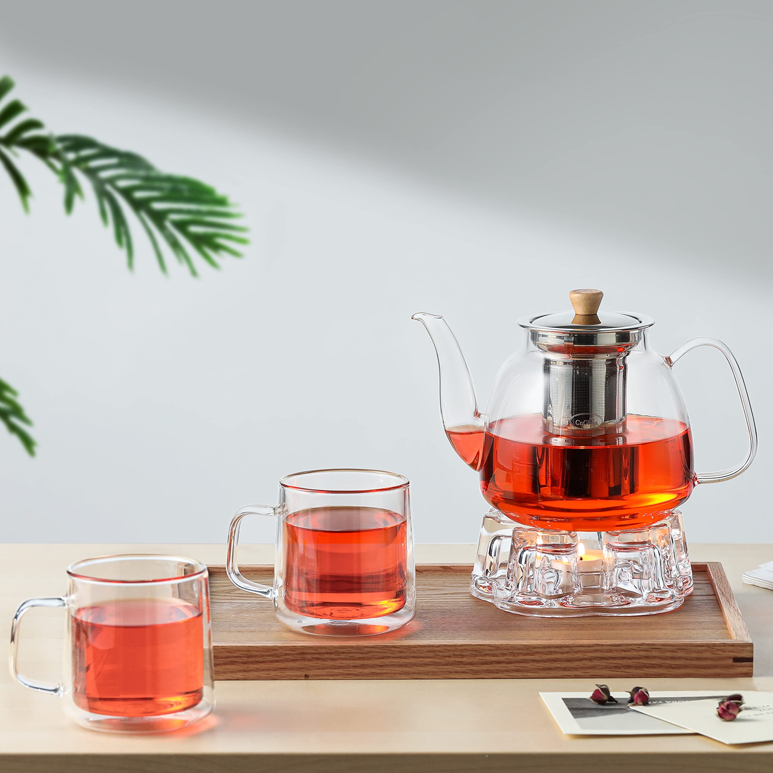 Cnglass Glass Tea Warmer,Universal Heart Shaped Glass Teapot Wramer