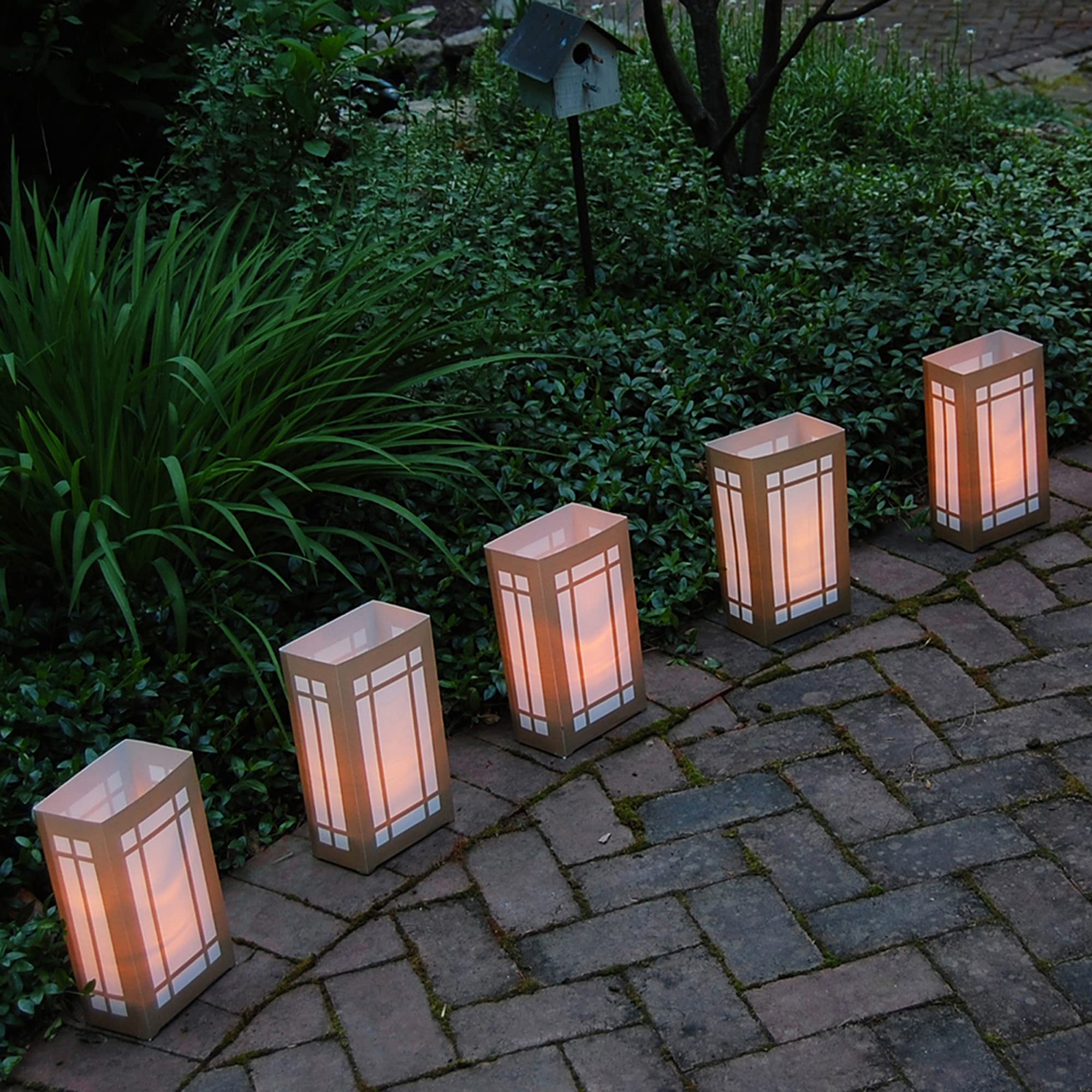 LumaBase Plastic Luminaria Lanterns, Gold Window - Set of 10