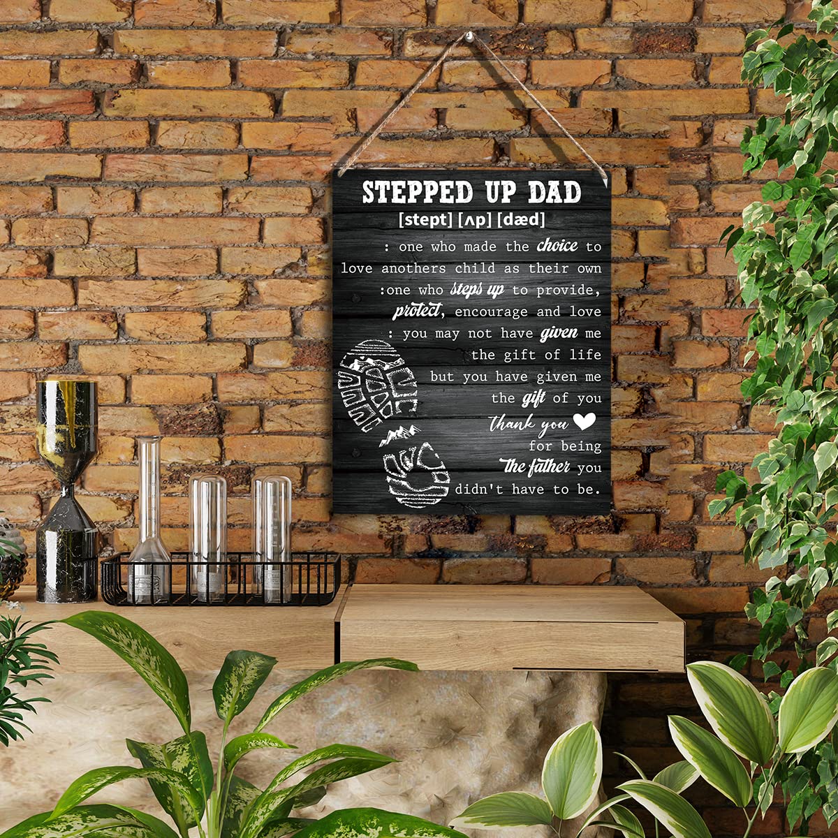 Stepped Up Dad Wooden Hanging Sign Happy Fathers Day Decor Best Gifts for Stepdad Meaningful Family Quote Stepdad Birthday Light