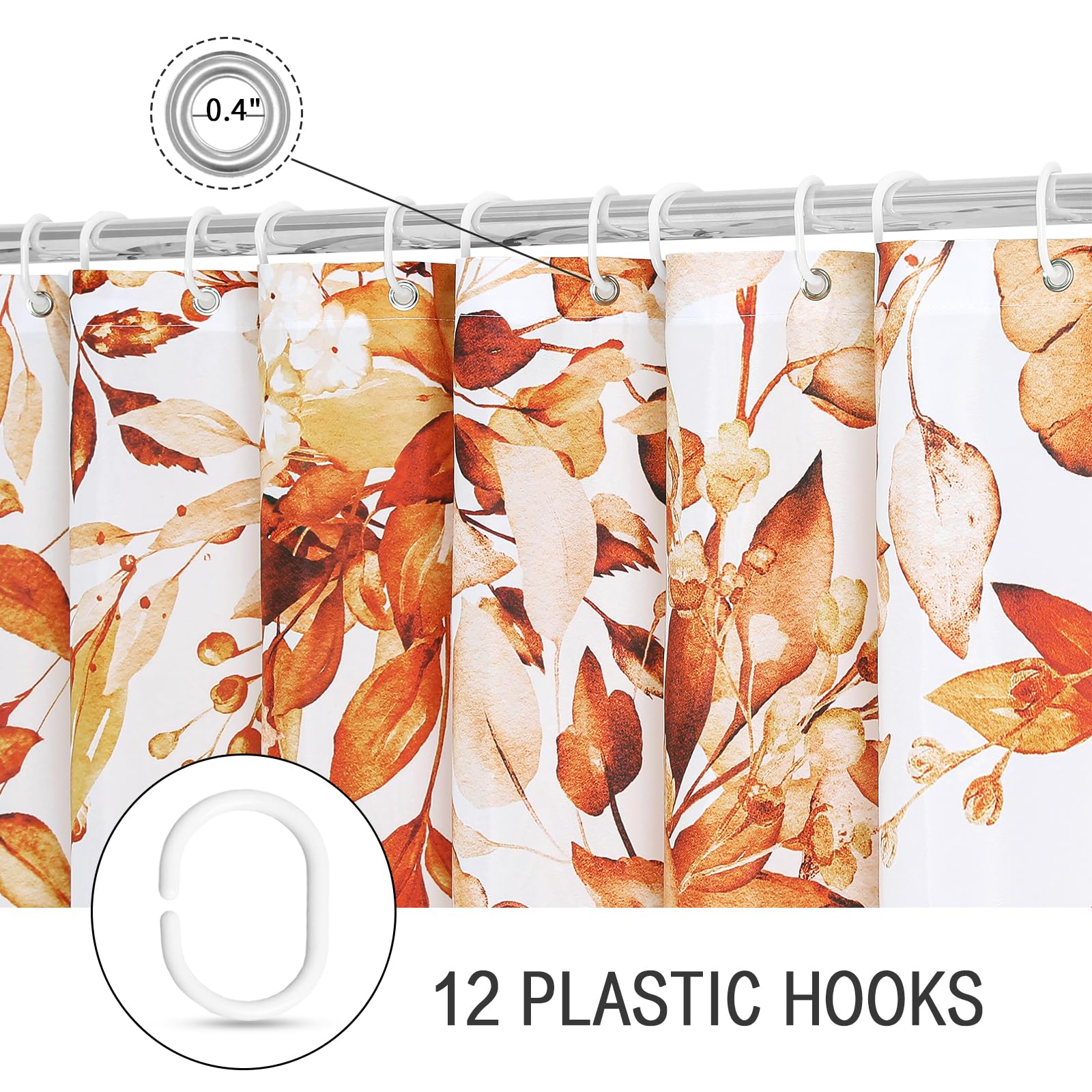 Gibelle Small Stall Shower Curtain 36 X 72, Narrow Orange Floral Shower Curtain For Bathroom, Fall Watercolor Plant Eucalyptus L