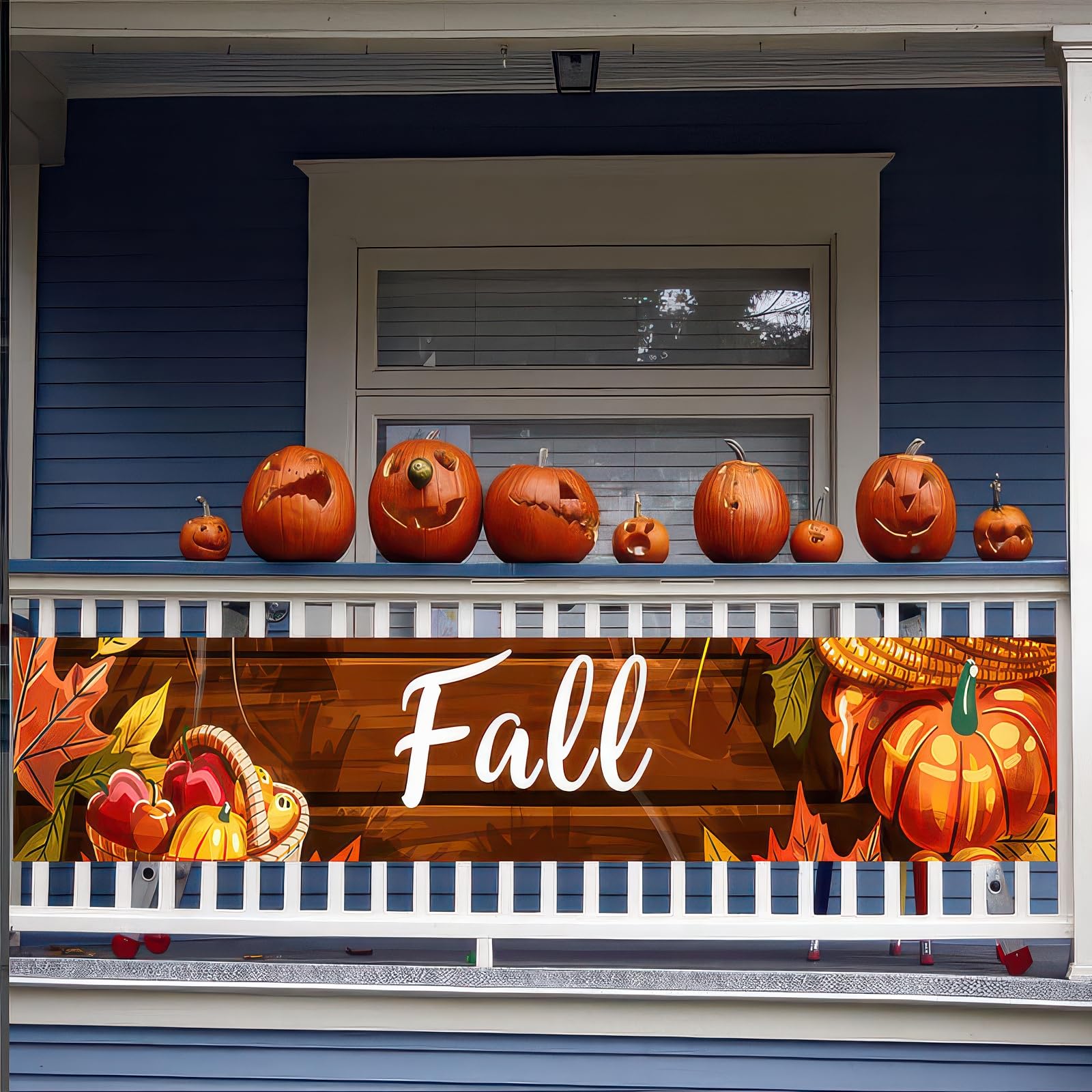 BlissYard Fall Banner 118 x 20 inchs Autumn Thanksgiving Outdoor Decoration Garden Fence Banner Fall Thanksgiving Leaves Pumpkin