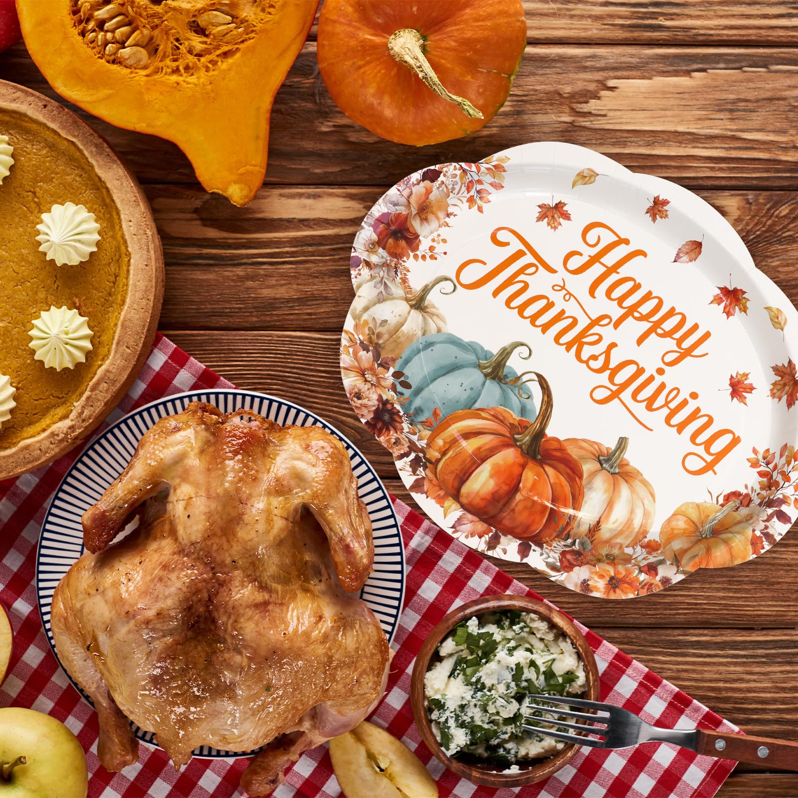 Fancy Land 24 Pcs Thanksgiving Plates 10 x 12 Inches Pumpkin Oval Paper Plates Disposable Dinner Platters Heavy Duty Dinnerware