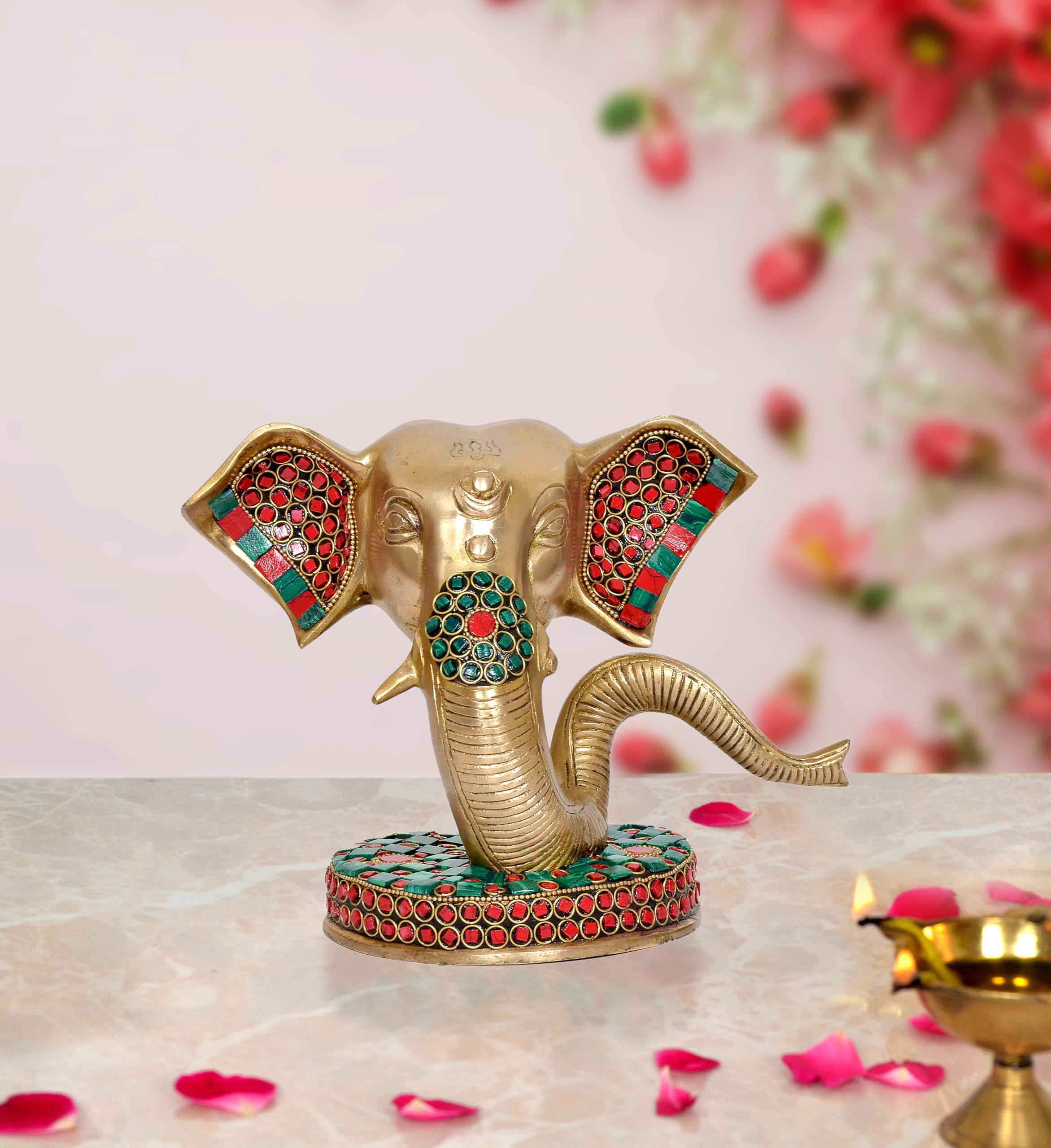 Dattatreya Brass Modern Ganesha Hed Idol Ganesh Statue Multicolor Stone Work Finish | Home Decor/Office Entrance/Temple/Diwali G