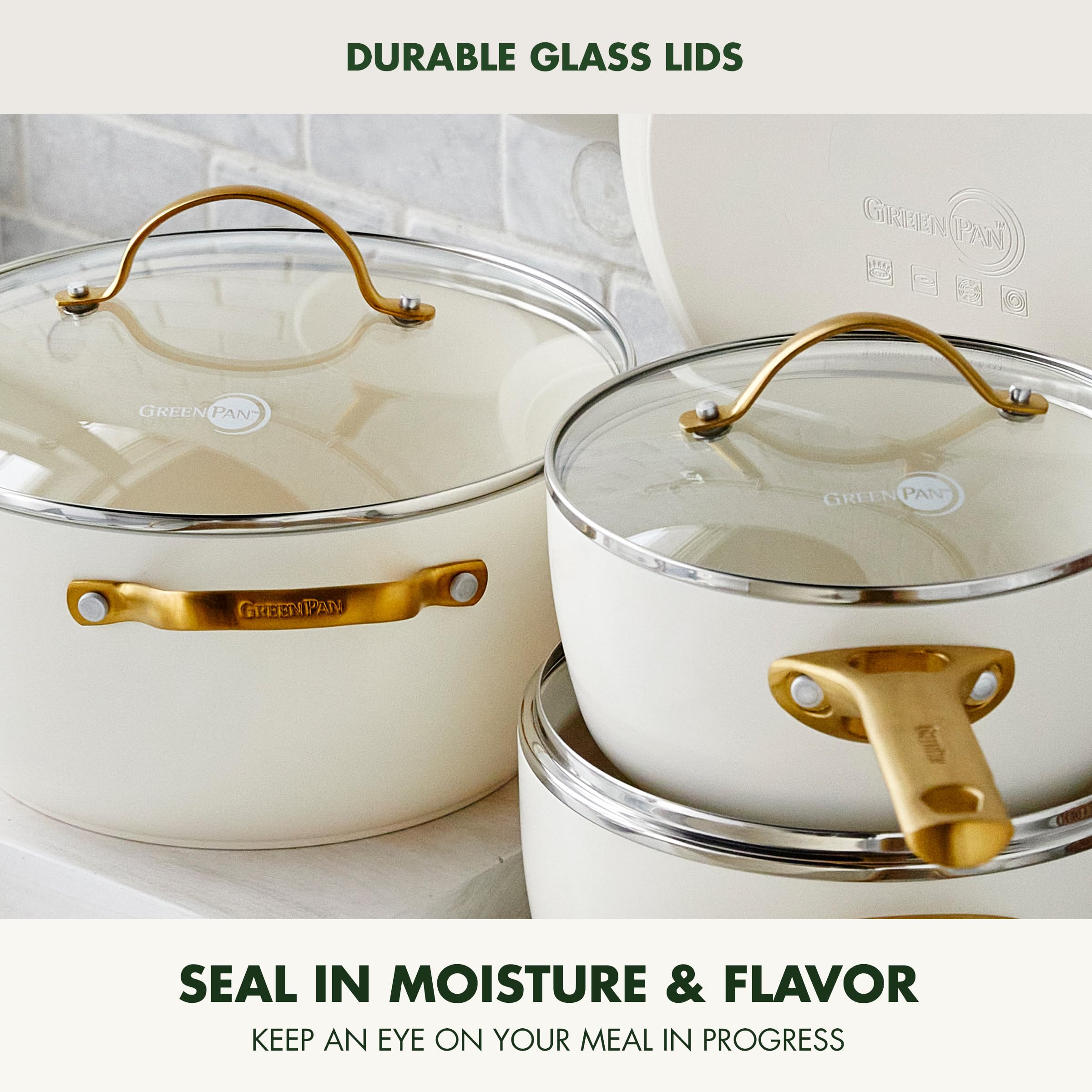GreenPan Reserve Hard Anodized Healthy Ceramic Nonstick 10 Piece Cookware Pots and Pans Set, Gold-Tone Stainless Steel Handles,