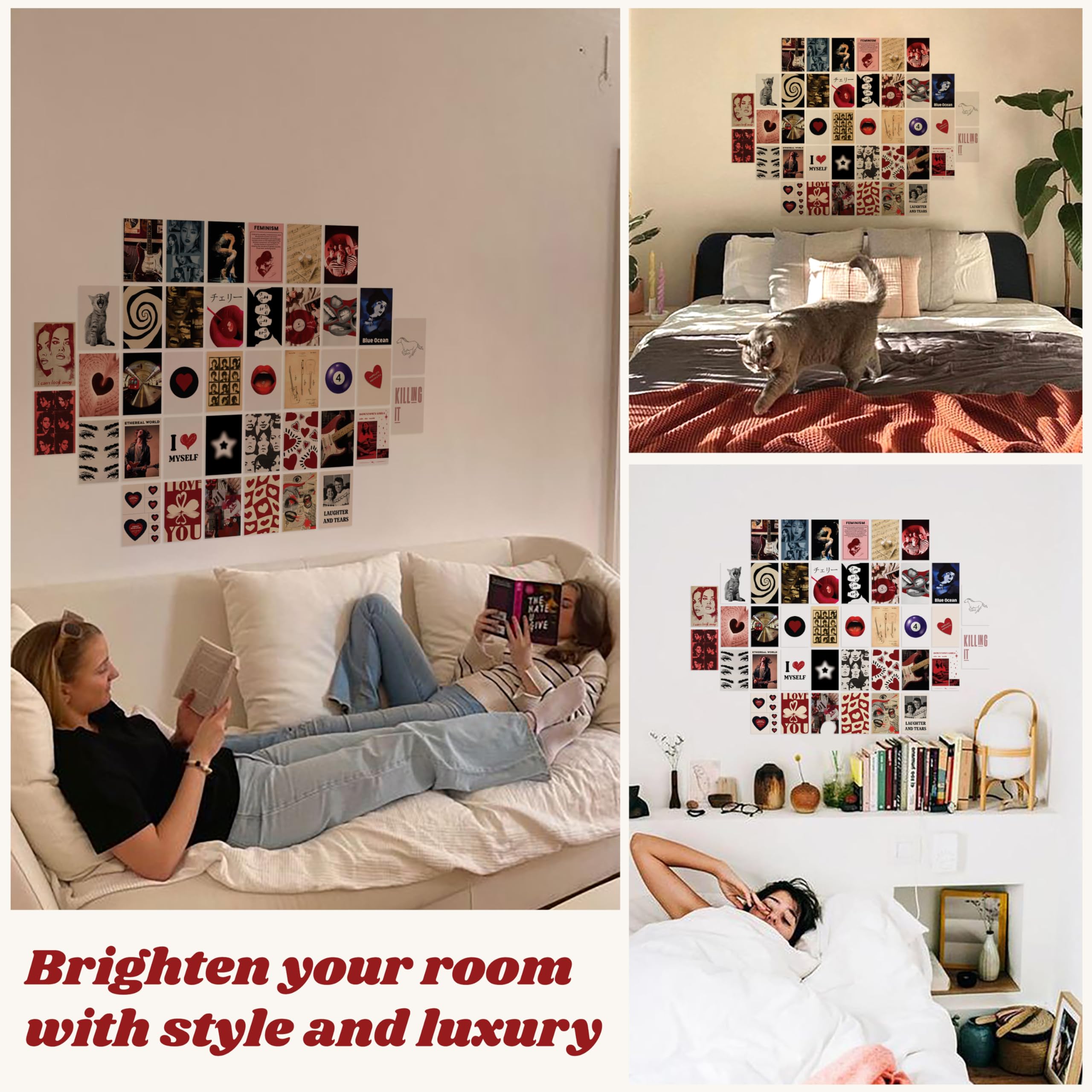 97 Decor Downtown Girl Room Decor Posters - 40 Pcs Downtown Girl Aesthetic Wall Collage Kit, Retro Y2K Room Decor, Dark Red Coqu