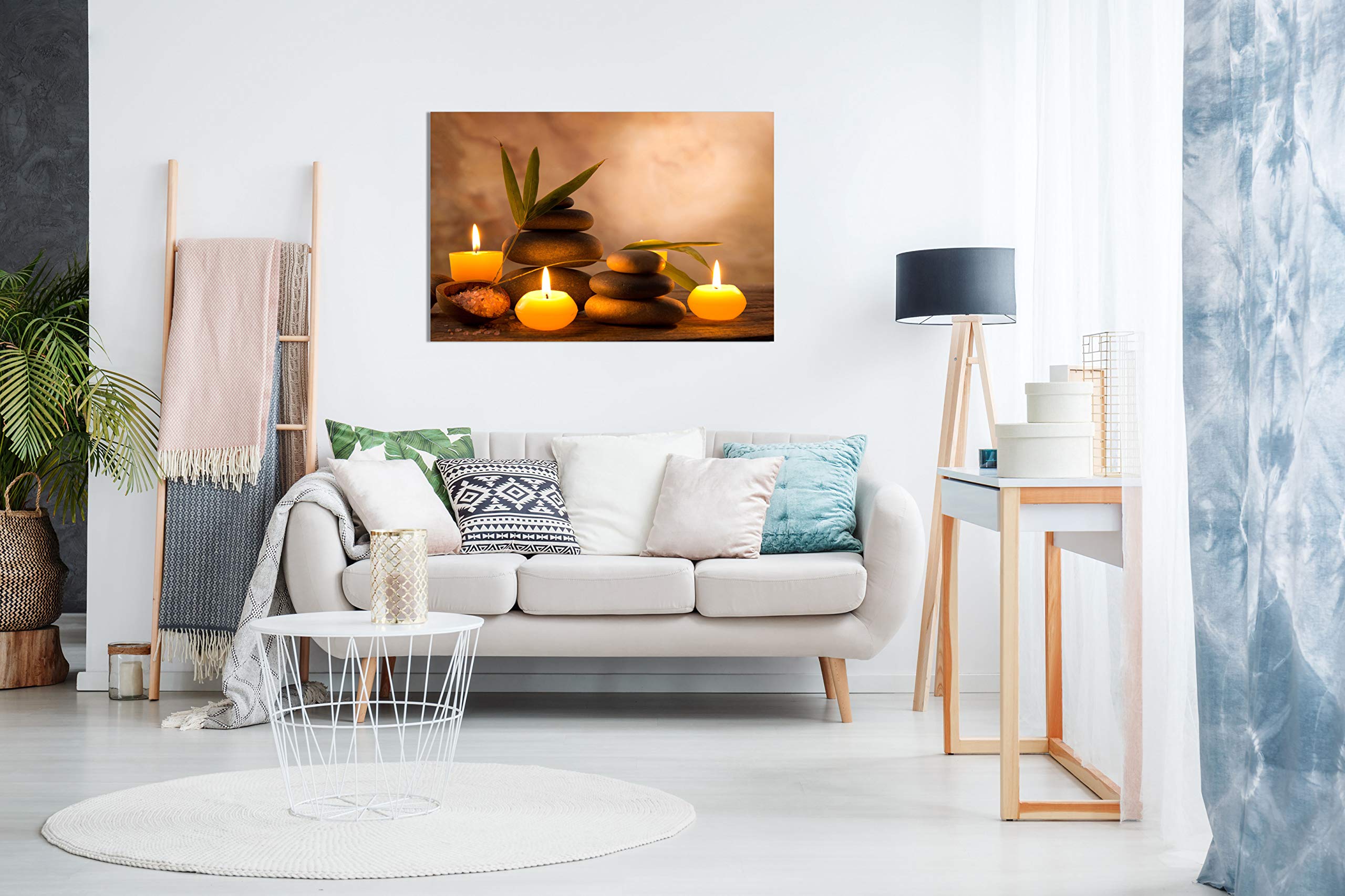 Aromatic Candles & Zen Stones Canvas Wall Art Picture Print (30X20In)