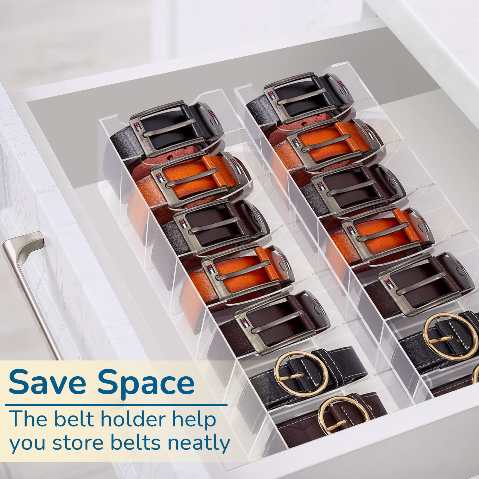 2 Pieces Belt Organizer Acrylic Belt Storage Holder 7 Compartments Display Case Belt Container Holder For Closet And Drawer, Pur