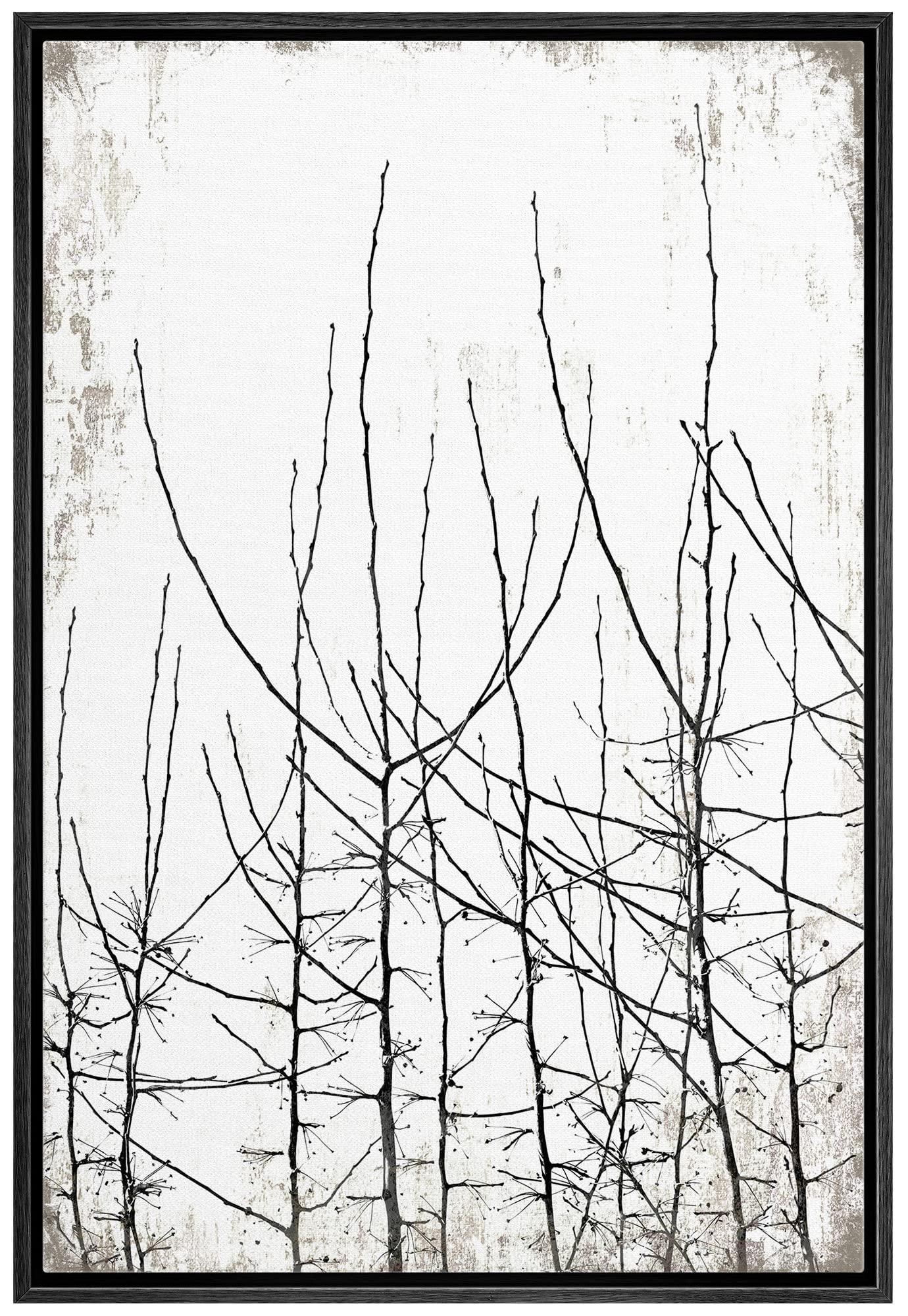 Wall26 Framed Canvas Print Wall Art Black & White Forest Trees With Grunge Background Floral Nature Illustrations Modern Art Rus