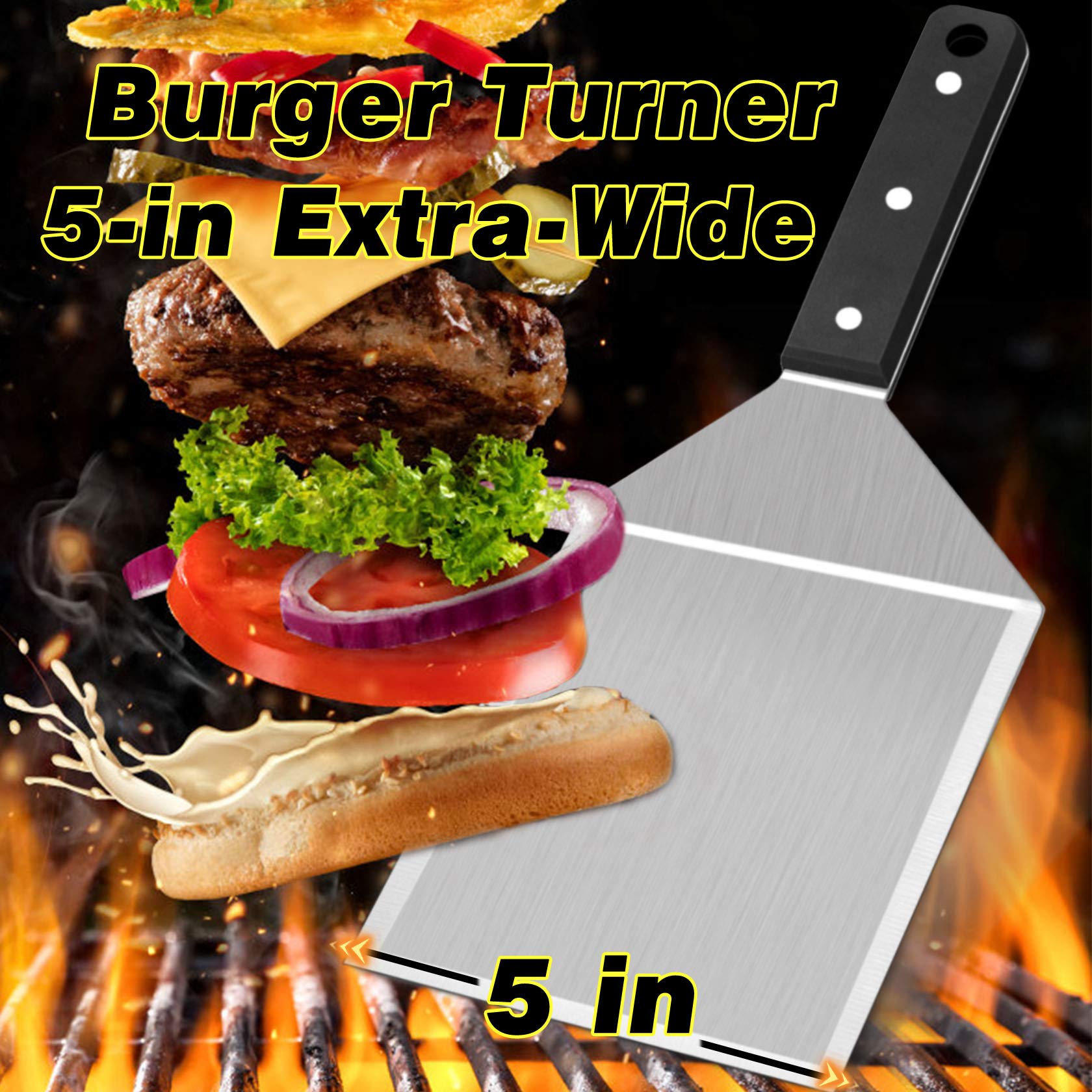 Leonyo Metal Spatula 2 Pcs, Heavy Duty Stainless Steel Griddle Burger Spatula, As Barbecue Hamburger Turner Grilling Bbq Griddle