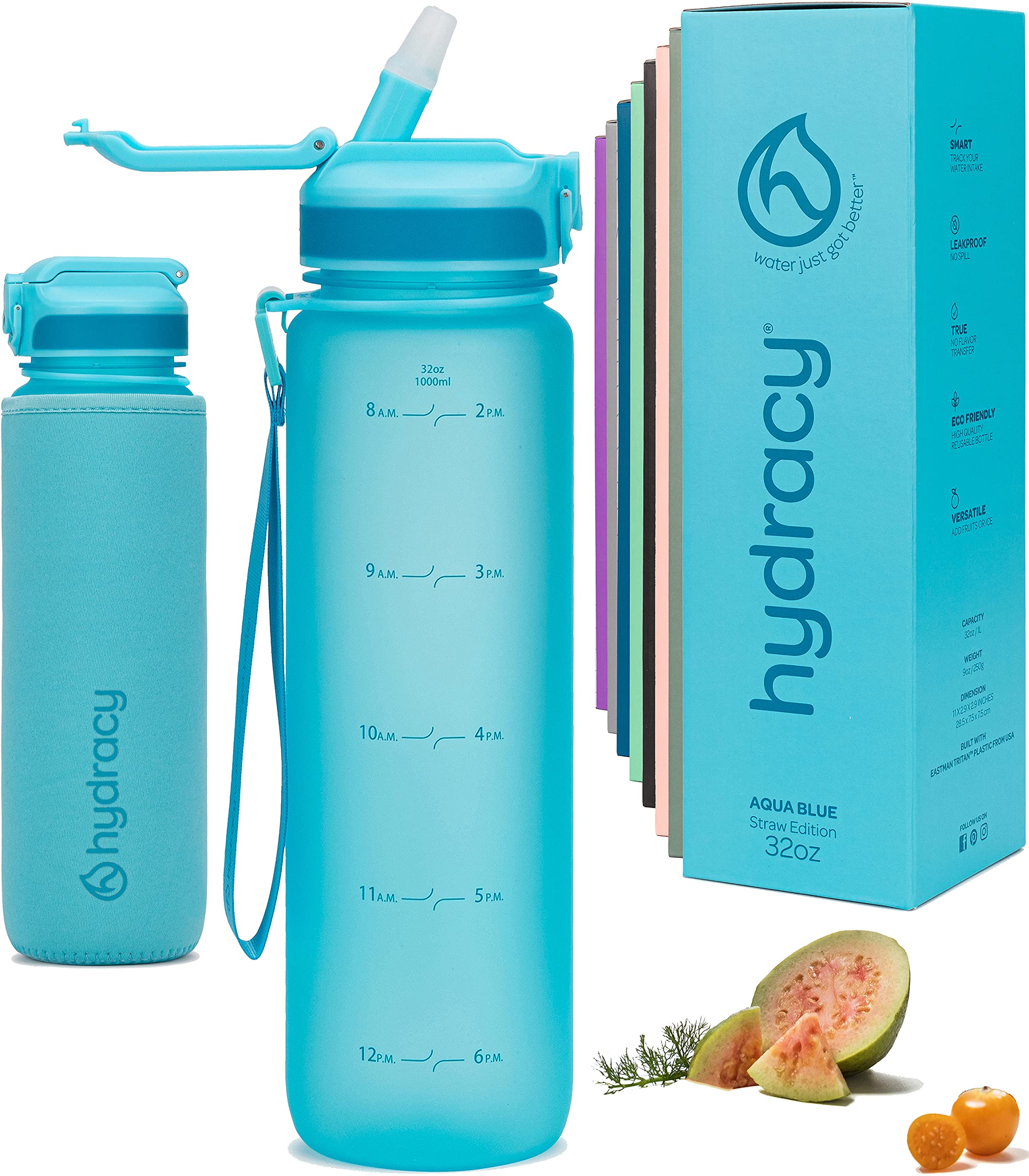 Hydracy Water Bottle With Times To Drink & Straw - Large 32 Oz Bpa Free Motivational Water Bottle & No Sweat Sleeve -Leak Proof