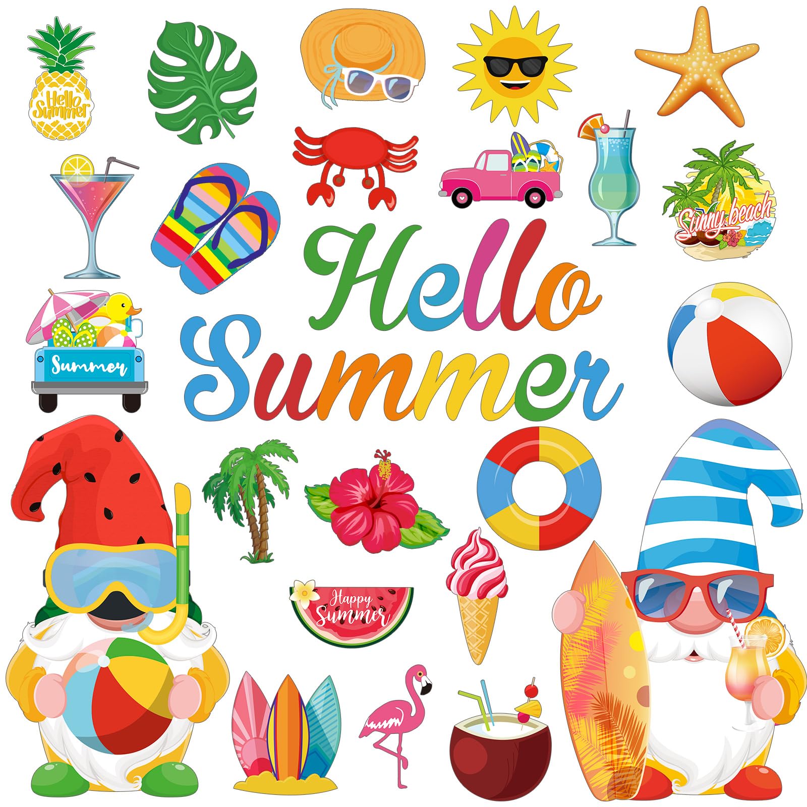 Fabbay 25 Pcs Summer Cruise Door Magnets Decorations Hawaii Tropical Magnetic Stickers Car Magnets Decorations Beach Gnome Flami