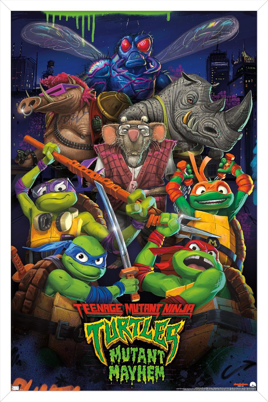 Trends International Teenage Mutant Ninja Turtles: Mutant Mayhem - Group Wall Poster, 14.72'' X 22.37'', White Framed Version