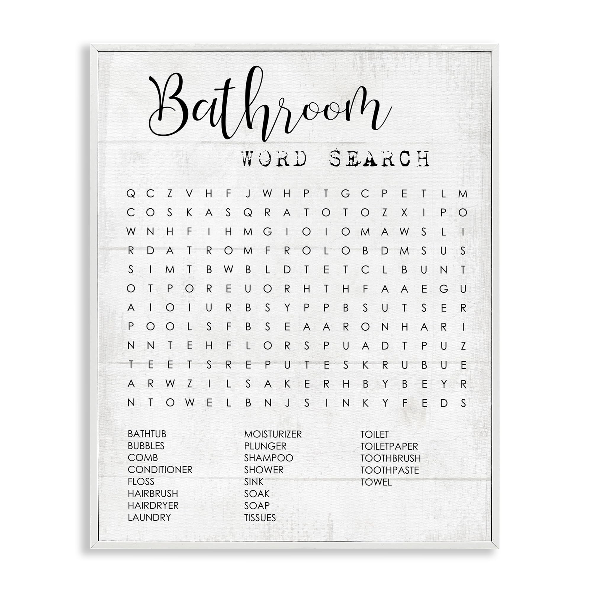 Art Piece Bathroom Word Search Family Fun, Framed Giclee Art, White, 24 X 30 - Sturdy Block Frame Ready To Hang -Proudly Made 