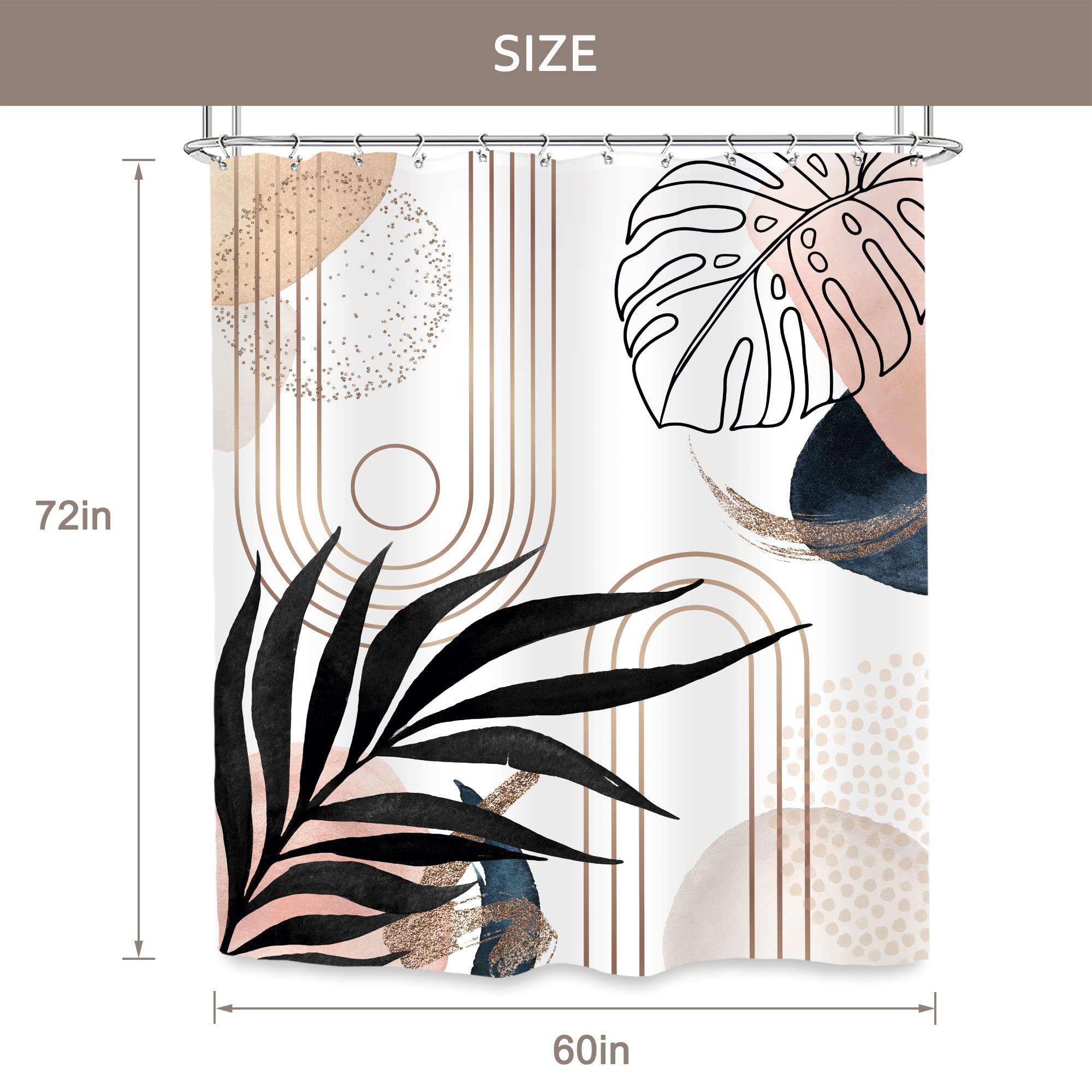 Glawry Abstract Mid Century Shower Curtain 60Wx72L Inches Modern Boho Botanical Geometric Navy Pink Minimalist Bathroom Watercol