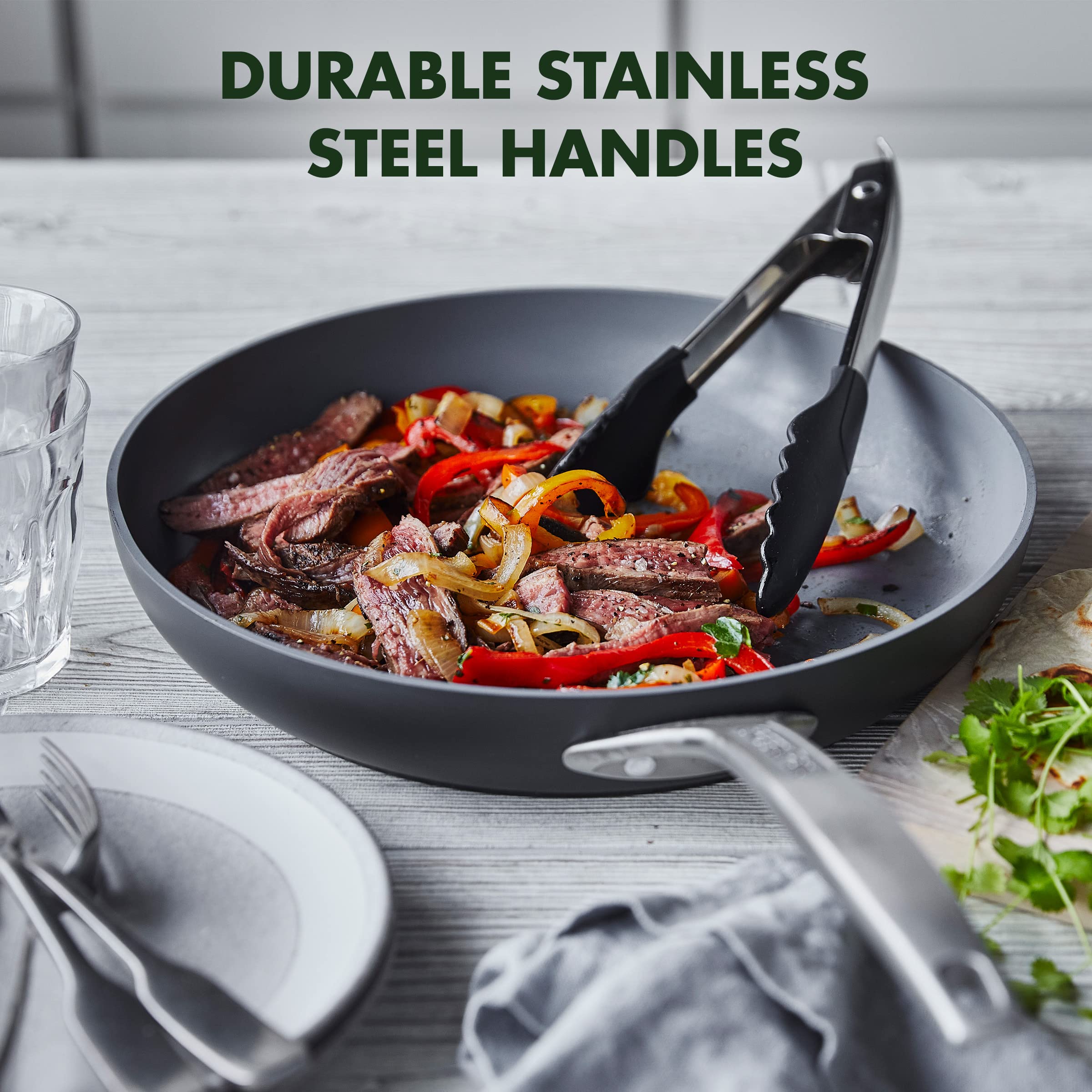GreenPan Paris Pro Hard Anodized Healthy Ceramic Nonstick  12'' Frying Pan Skillet  PFAS-Free  Dishwasher Safe  Grey