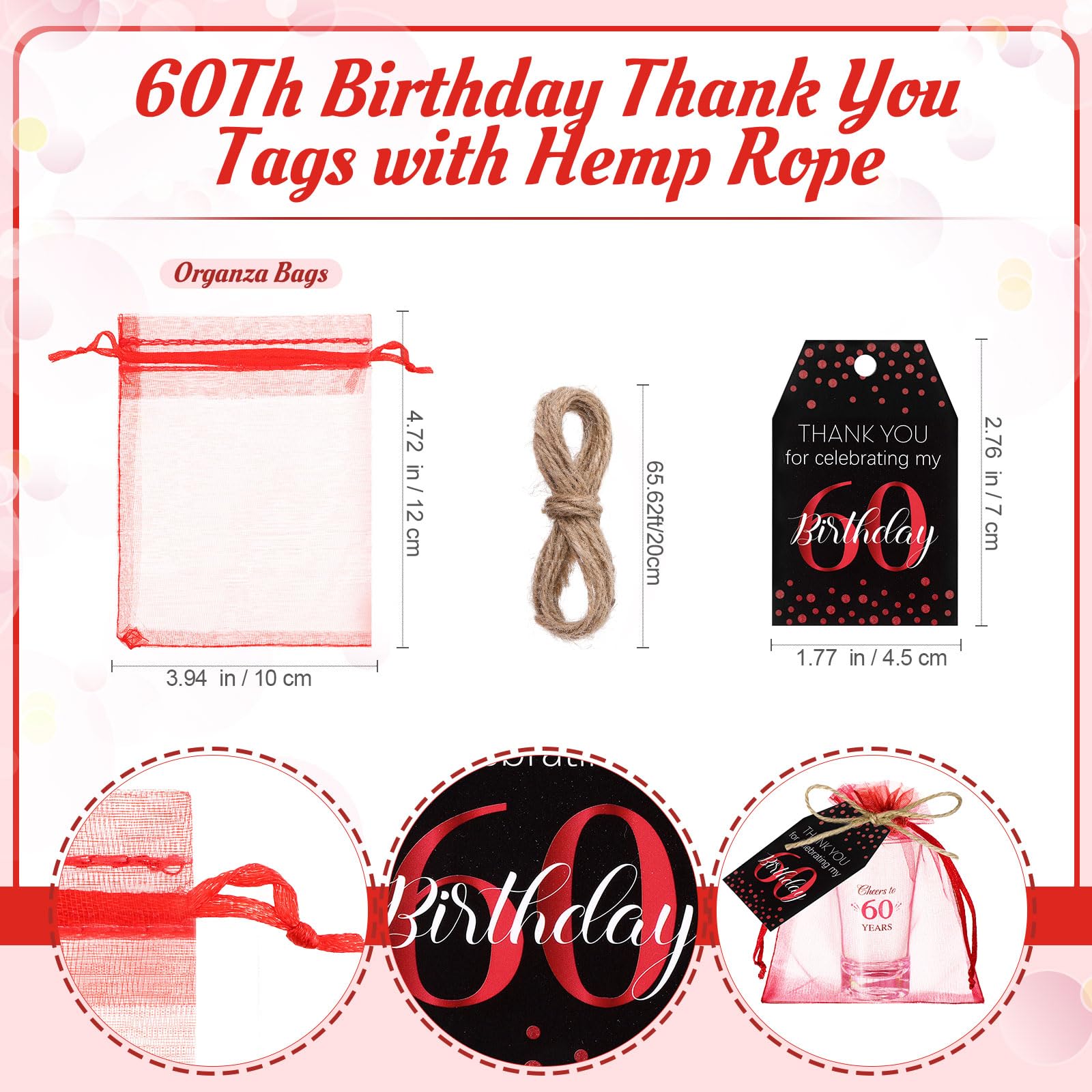 Pickmesh 50 Sets Black Red Birthday Party Favors for Guests Souvenir Multicolor 60 Years Old Gift Bulk Acrylic Clear 1.2oz Shot