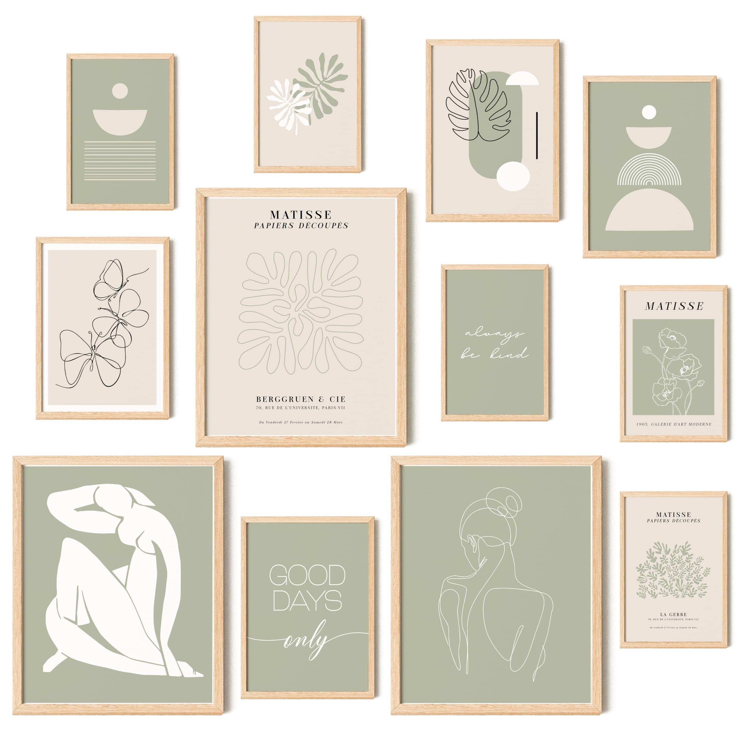 97 Decor Sage Green Posters For Room Aesthetic - Matisse Sage Green Wall Art Prints, Abstract Sage Green Pictures, Neutral Boho