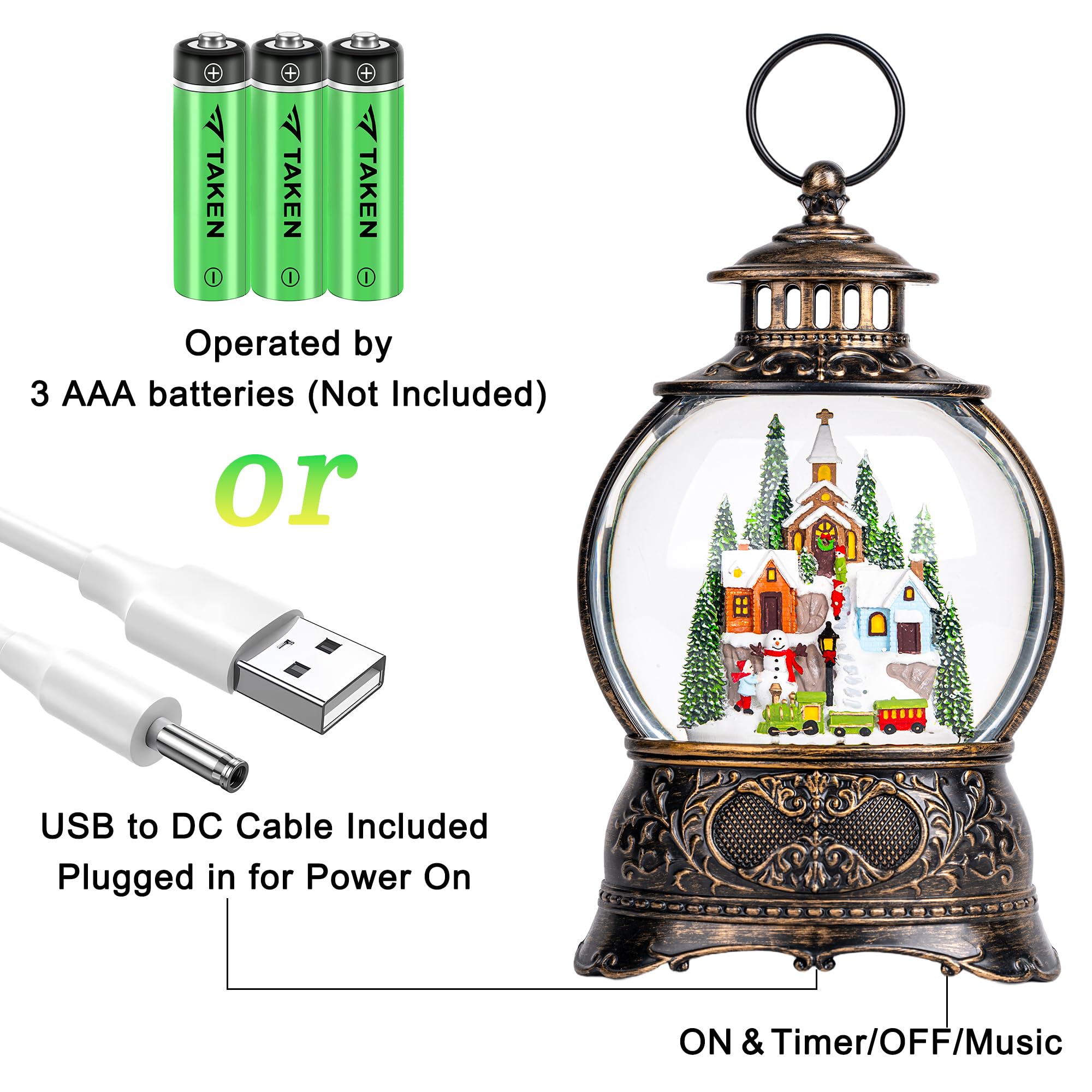 Christmas Snow Globe Water Lantern with Mountain Village and Train Scene Battery Operated or USB Powered Musical Lighted Holiday