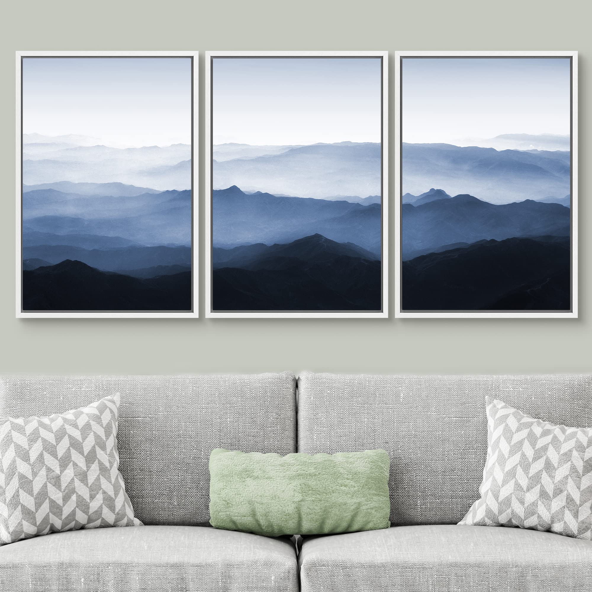 Signwin Framed Canvas Print Wall Art Set Aerial View Misty Mountain Forest Valley Nature Wilderness Photography Modern Art Rusti