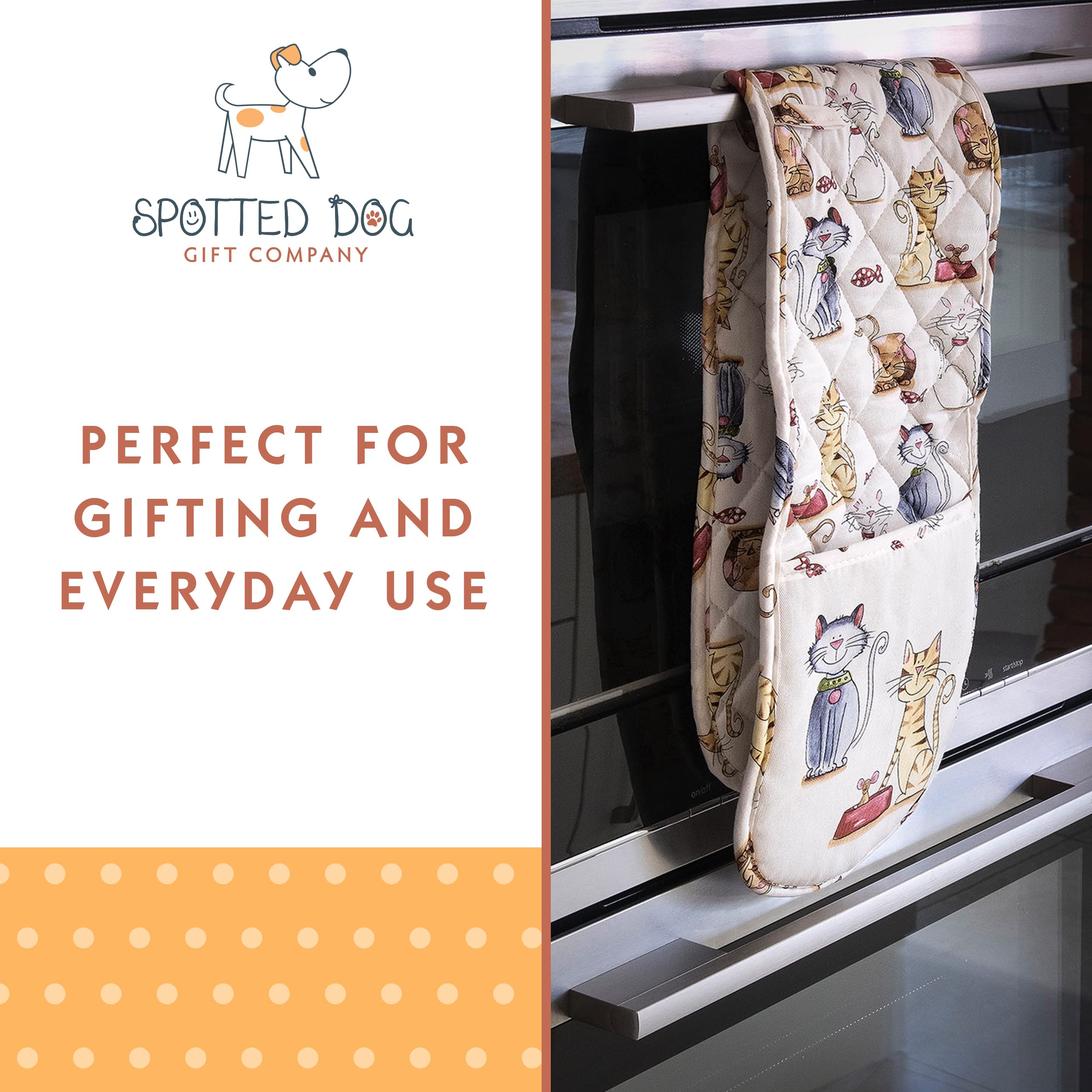 Spotted Dog Gift Company Cat Double Oven Mitt, Heat Resistant Double Oven Gloves, Cute Cats Kitchen Oven Mitts, Cooking Baking K