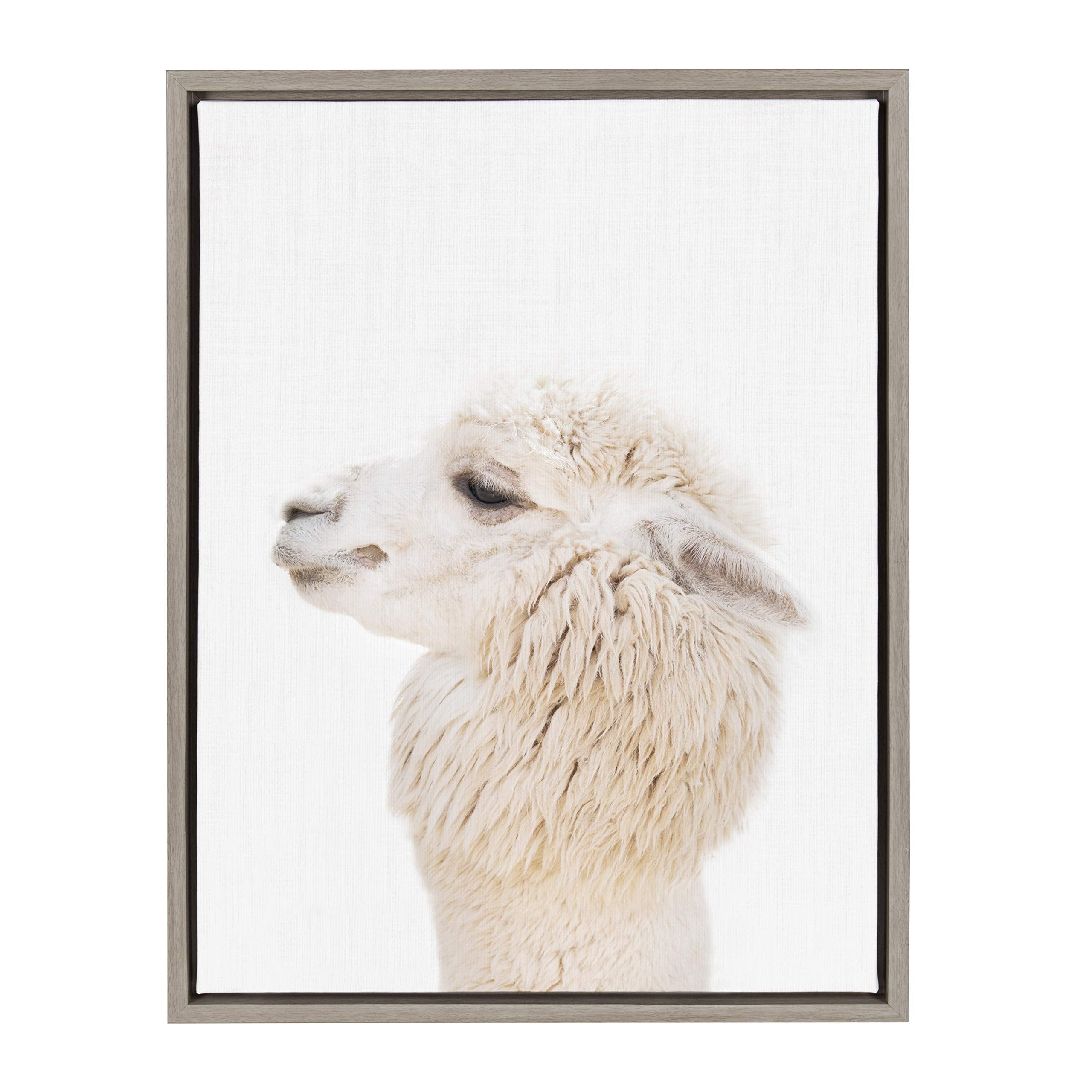 Kate And Laurel Sylvie Studio Alpaca Animal Print Portrait Framed Canvas Wall Art By Amy Peterson, 18X24 Gray