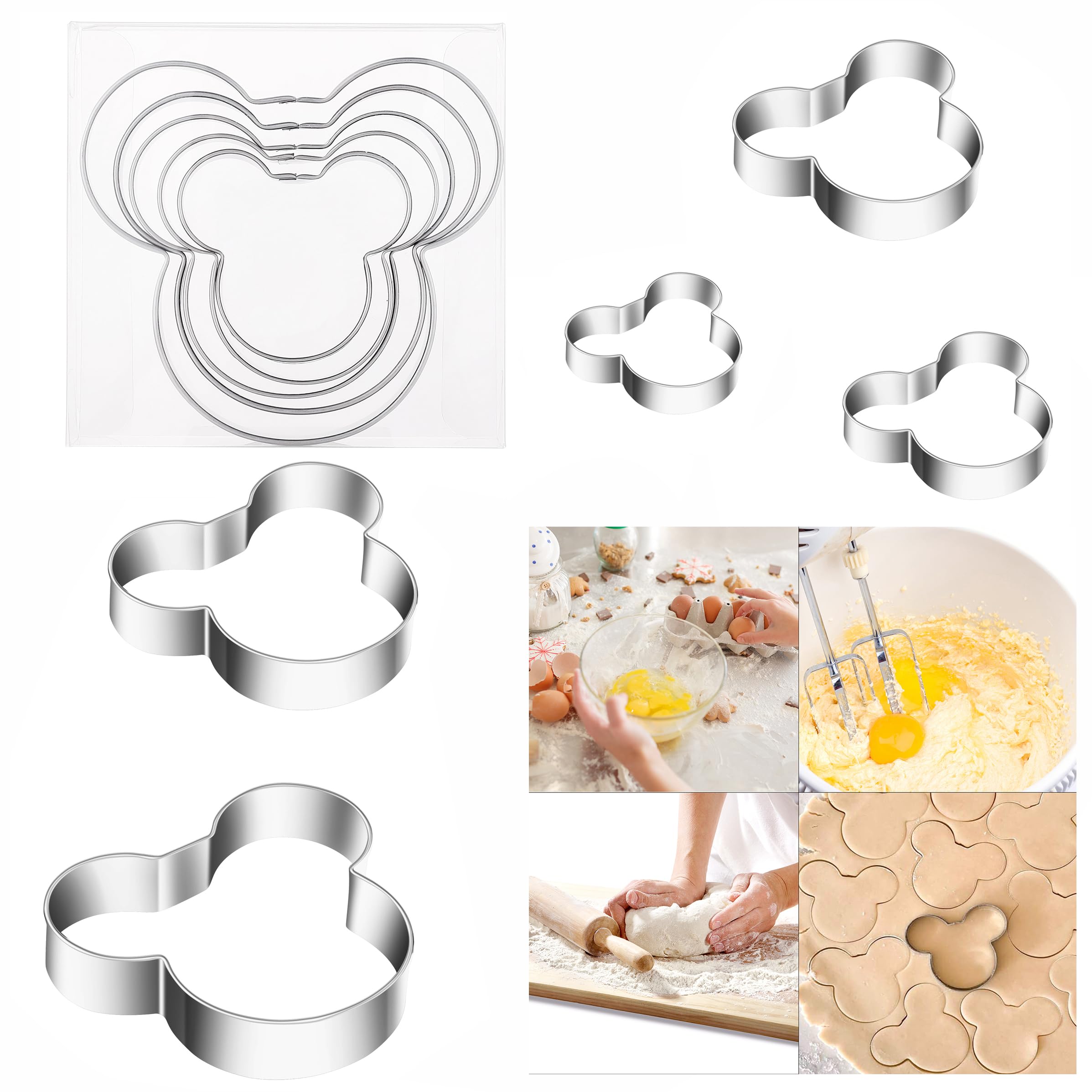 Mrcookie Mouse Cookie Cutters For Kids,Stainless Steel Sandwiches Cutters Biscuit Molds For Kids, 5Pcs Sturdy Cutters For Cookie