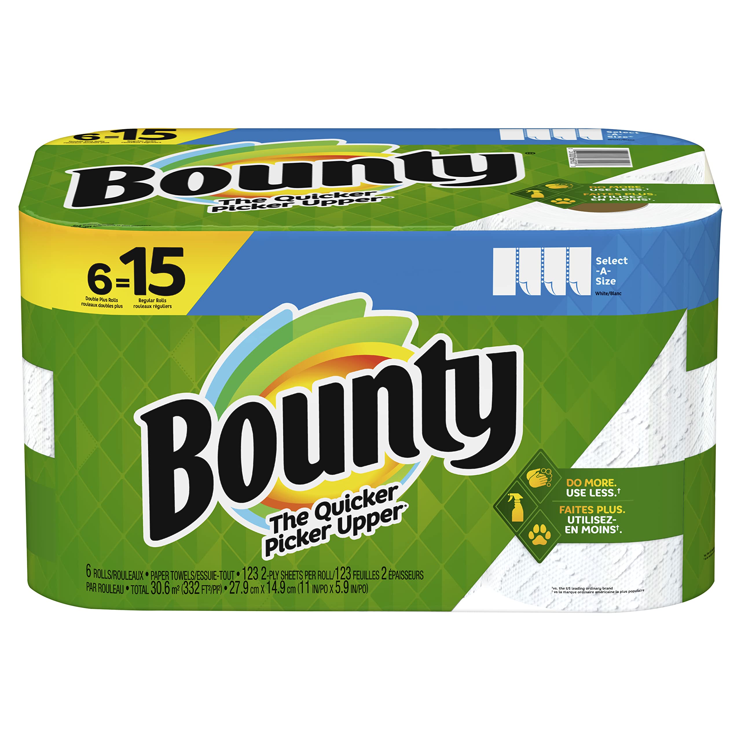 Bounty Select-A-Size Paper Towels, 6 Double Plus Rolls = 15 Regular Rolls