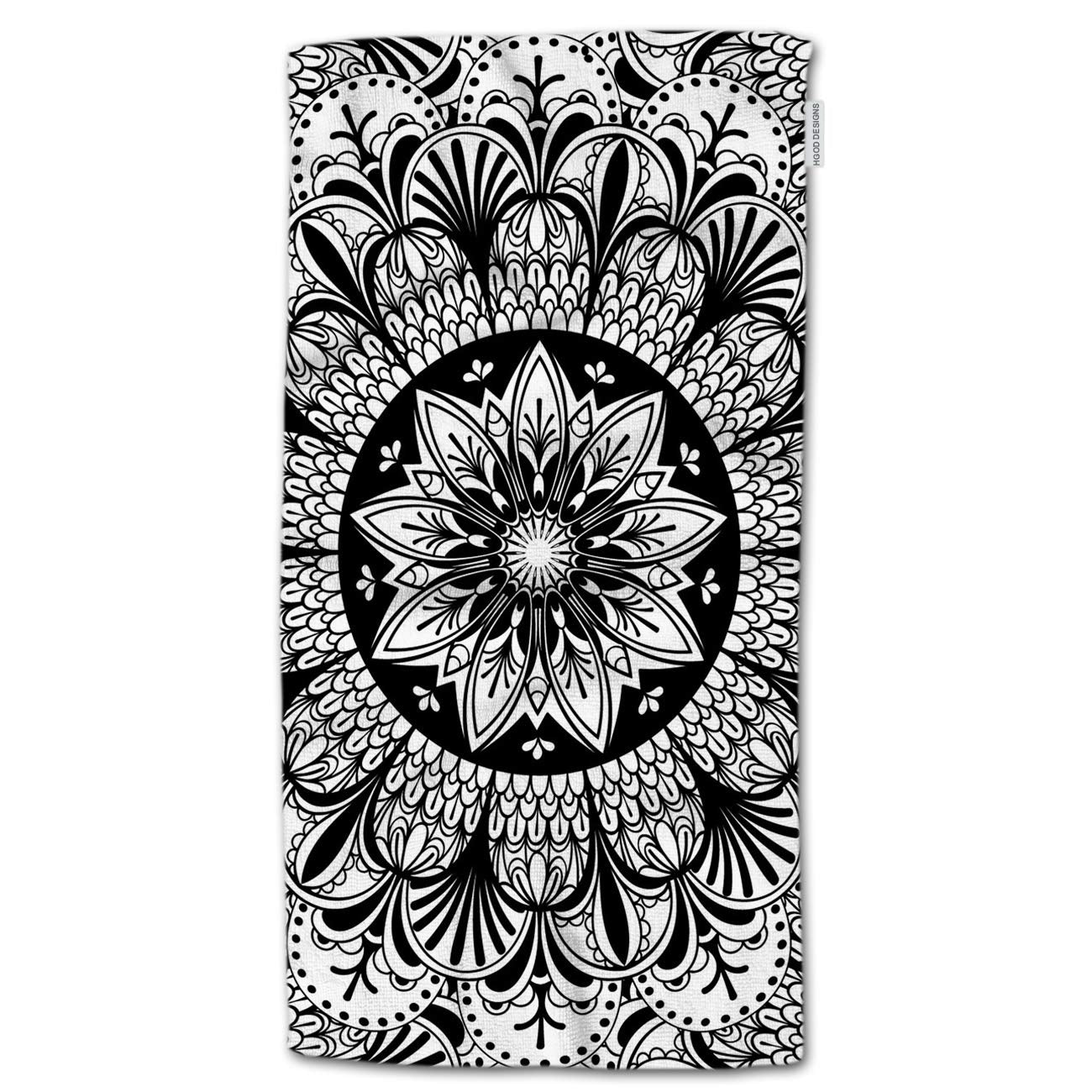 Hgod Designs Flower Hand Towels,Black And White Mandala Floral Seamless Pattern 100% Cotton Soft Bath Hand Towels For Bathroom K