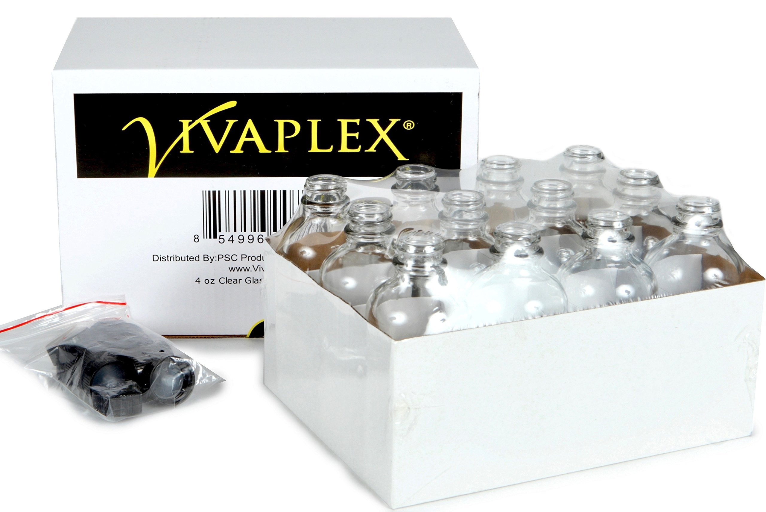 Vivaplex  12  Clear  4 oz Glass Bottles  with Lids