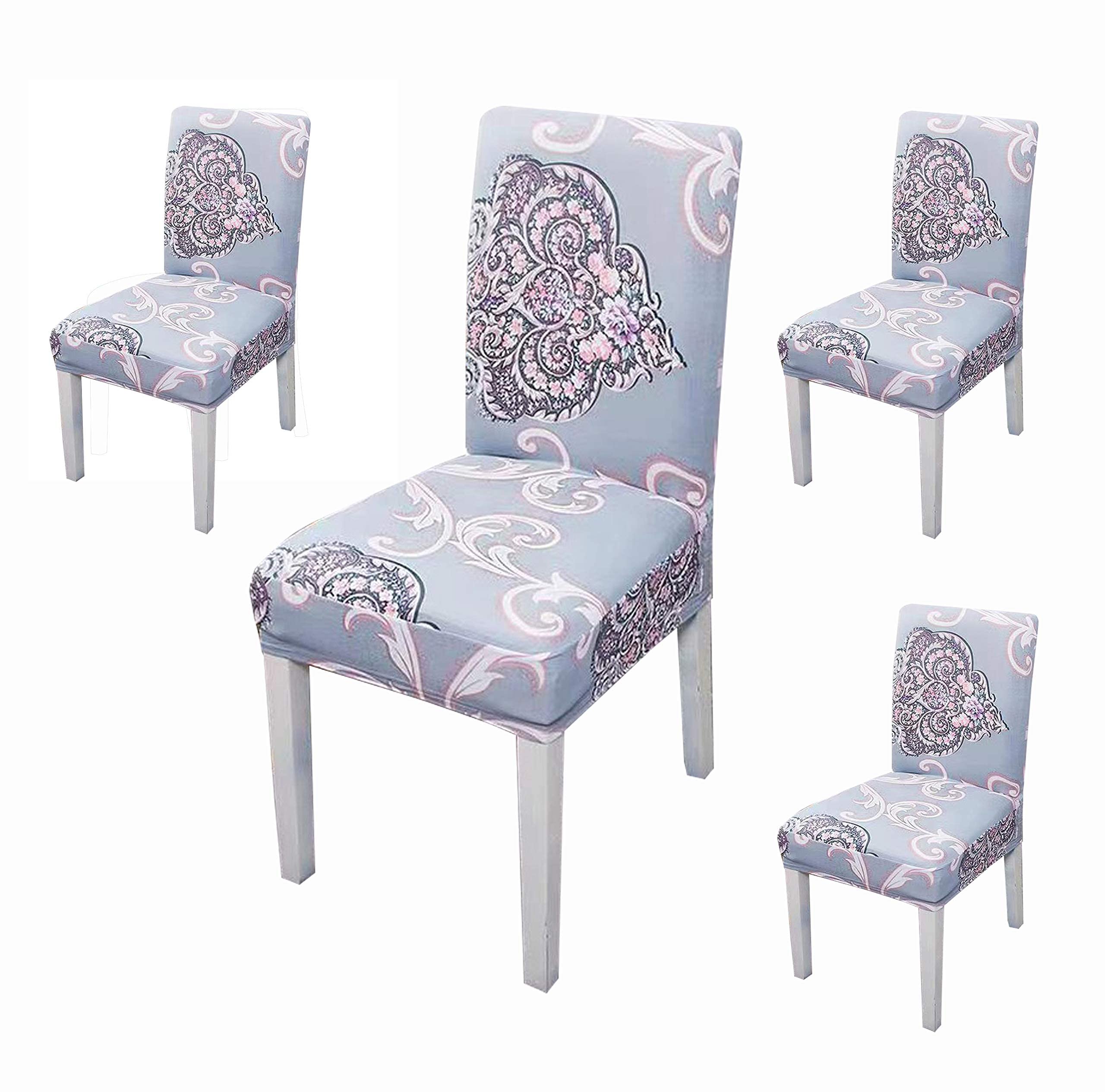 House Of Quirk Elastic Chair Cover Stretch Removable Washable Short Dining Chair Cover Protector Seat Slipcover - Blue Motif (Pa