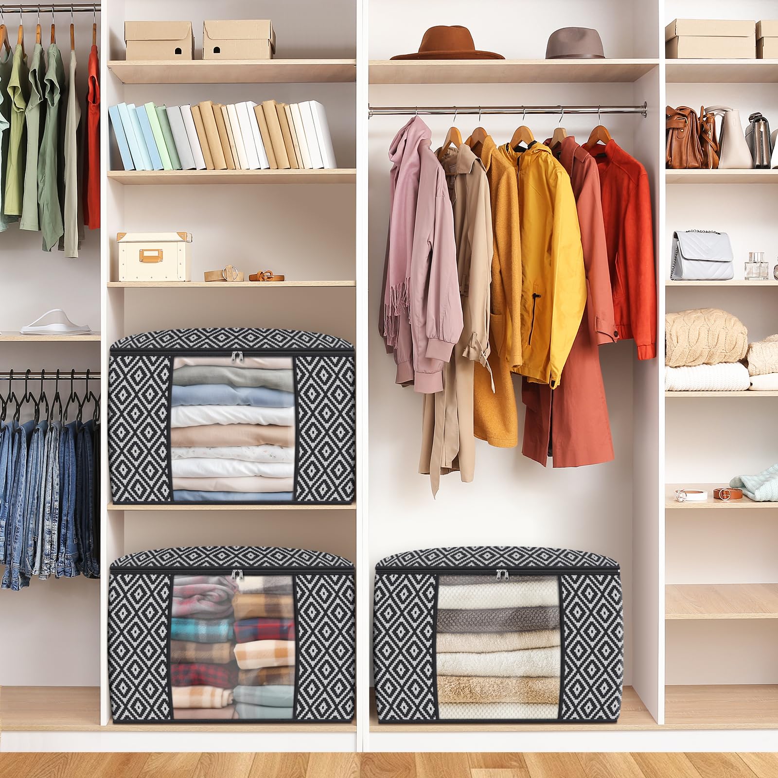 StorageTastic Direct 100L, 3 Pack, Storage Containers, Large Clothes Storage Bins Foldable Organization and Storage Bags with Re