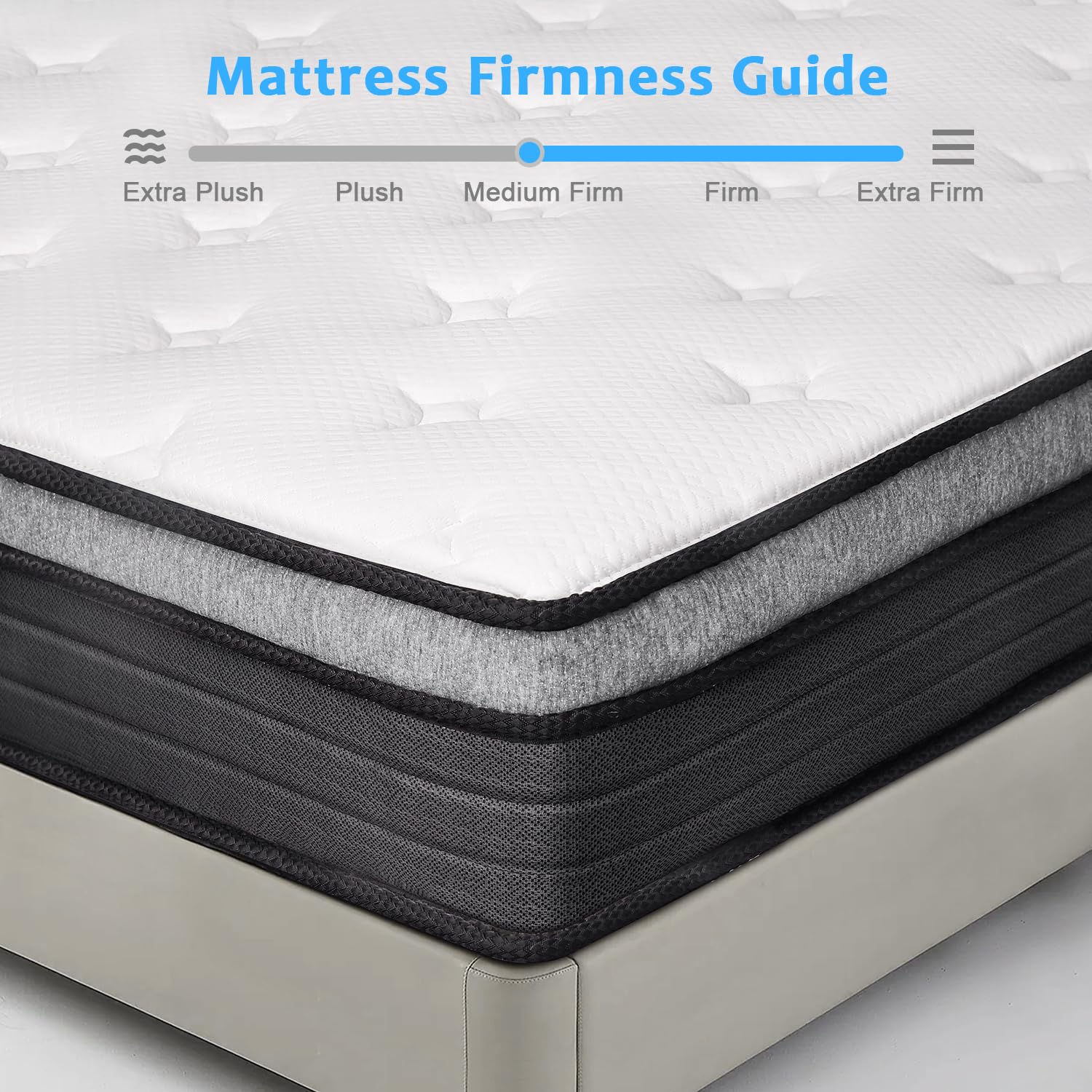 Eiue Queen Size Mattress 10 Inch,Bed-In-A-Box,Hybrid Mattress,Individual Pocket Spring Mattress,Medium Firm Mattresses,Breathabl