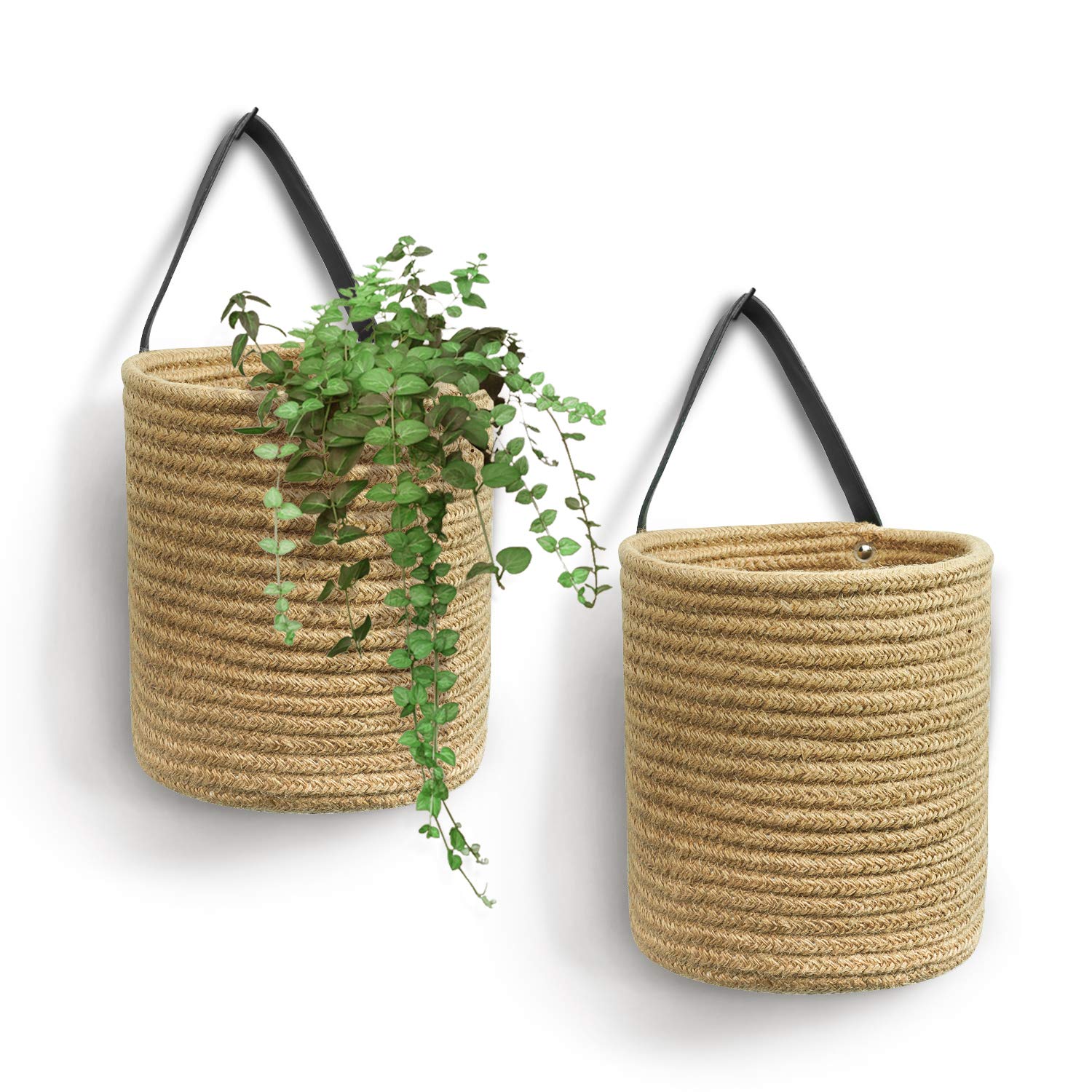Goodpick 2Pack Jute Hanging Basket - Small Woven Fern Hanging Rope Basket Flower Plants Wall Basket Decor Set Boho, 7.87 X 7 X 1