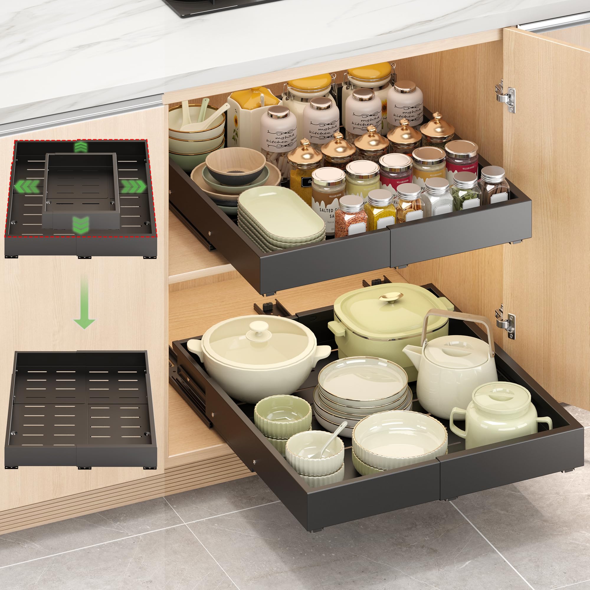 LUHENPING 1 Pcs Pull Out Drawers for Cabinets Organizer Expandable Width(11.819.4), Depth(16.4521.7) With 3 Rails, No Dril