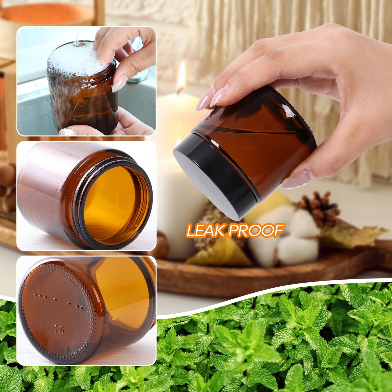 3 Pack 4 Oz Amber Glass Jars With Lids, Cosmetic Jars With Inner Liners And Black Lids, Lotion Jars, Candle Making Jars For Loti