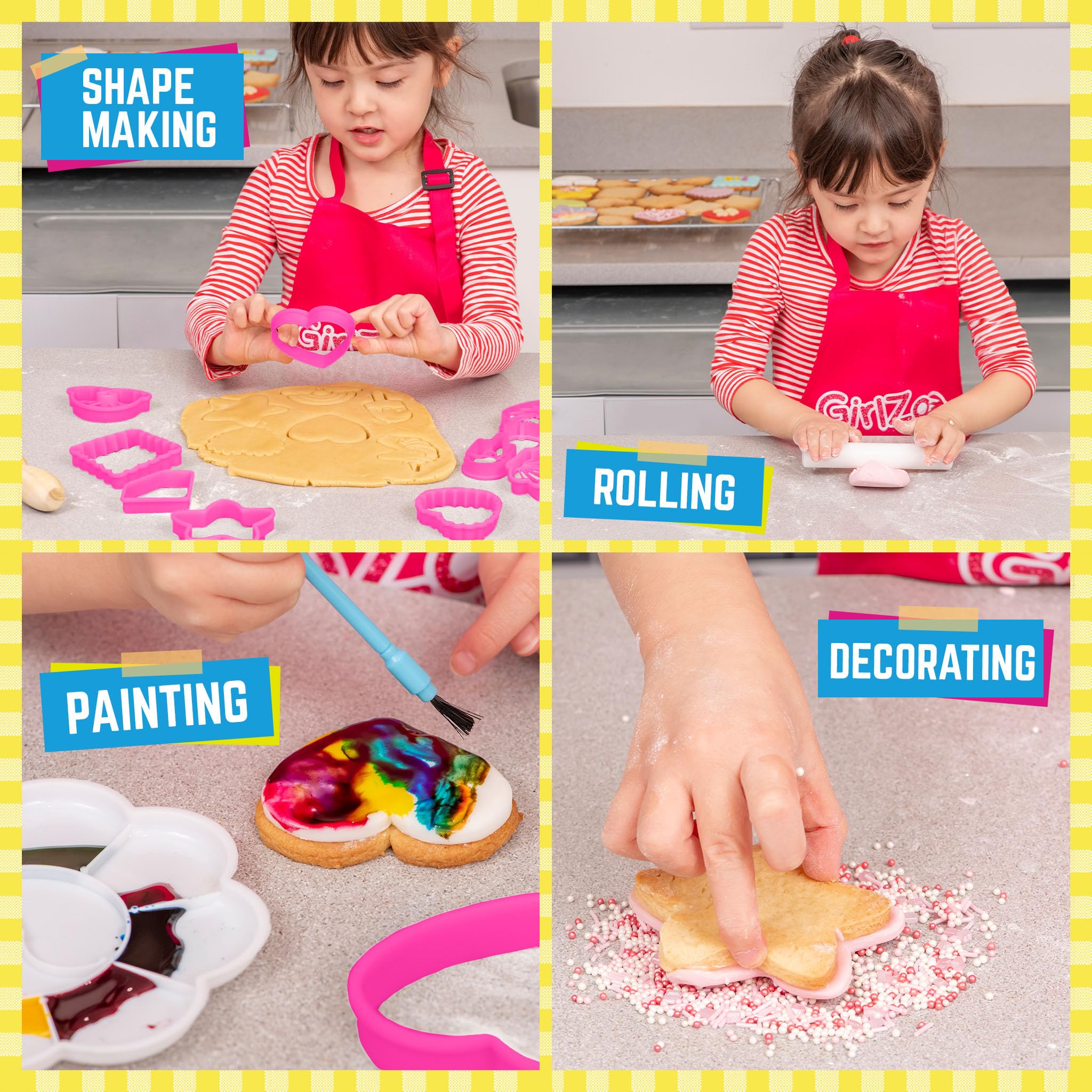 Girlzone Cookie Art Bakery Kit, Decorate Cookies Using Sugar Cookie Decorating Supplies With Stencils, Brushes And Cutters, Fun